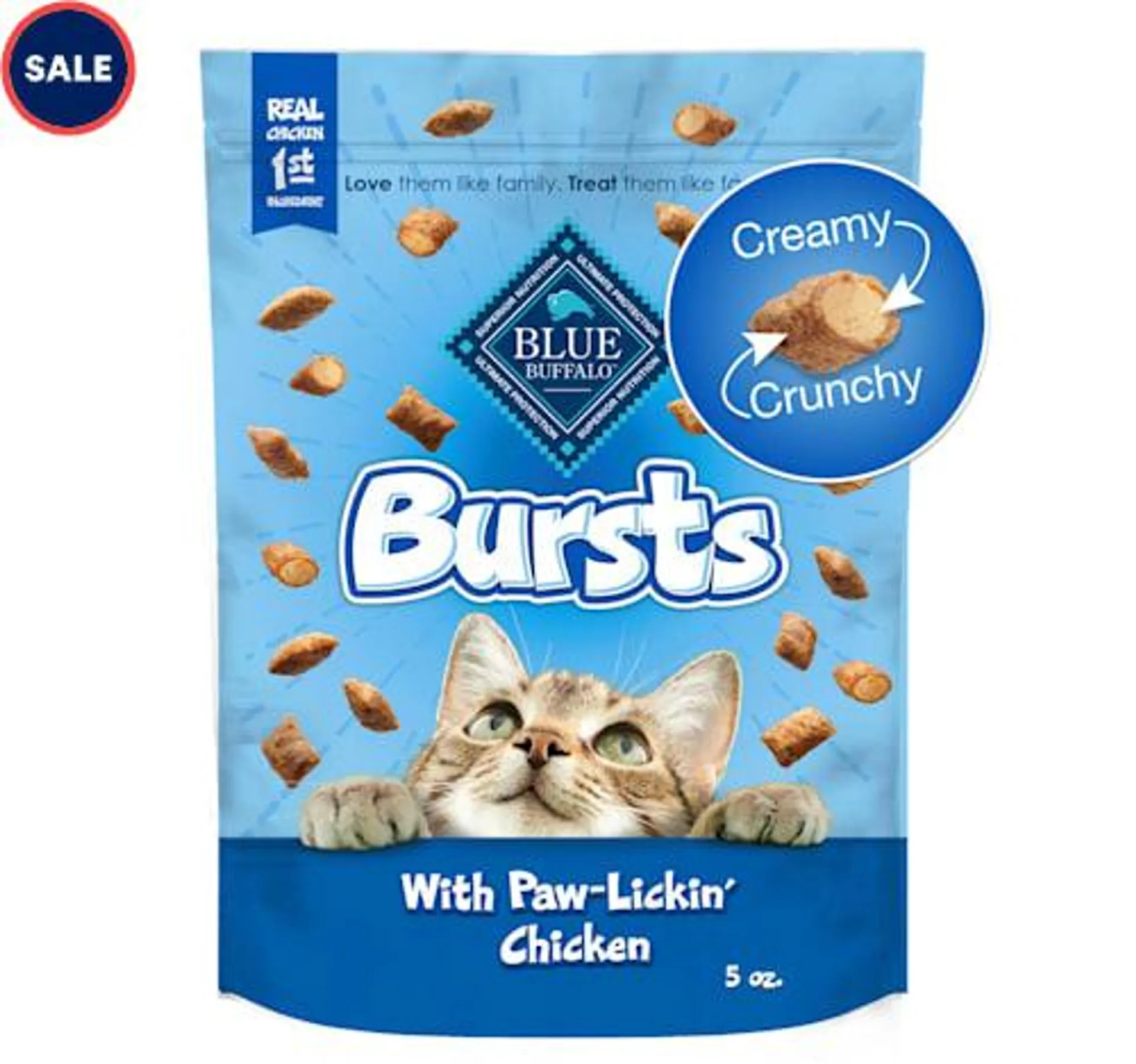 Blue Buffalo Bursts Great for Training Paw-Lickin' Chicken Crunchy & Creamy Cat Treats, 5 oz.