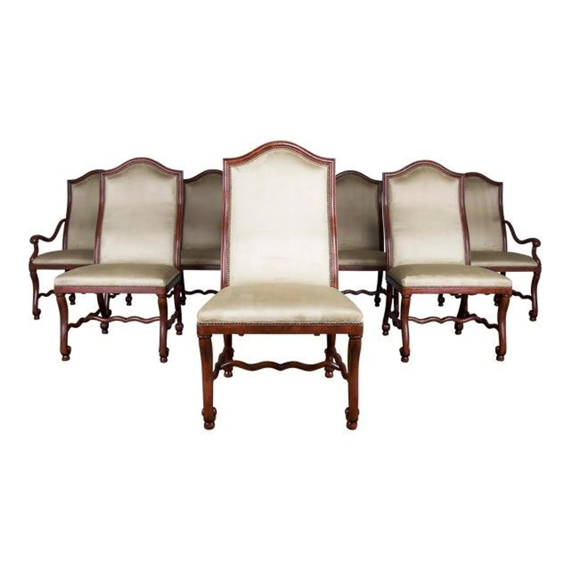 Spanish Colonial Mahogany Dining Chairs W/ Mint Suede Microfiber by Drexel Heritage - Set of 8