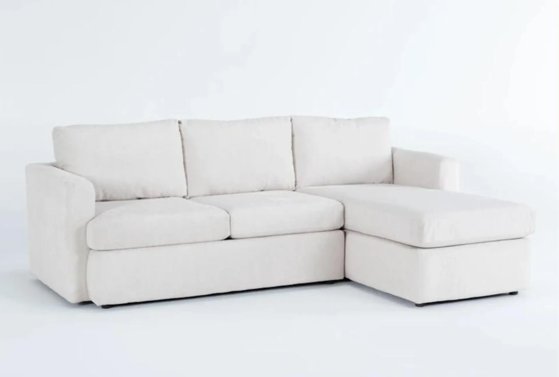 Basil Porcelain White Ivory Fabric Modular 93" 2 Piece Sectional with Right Arm Facing Chaise | Track Arms
