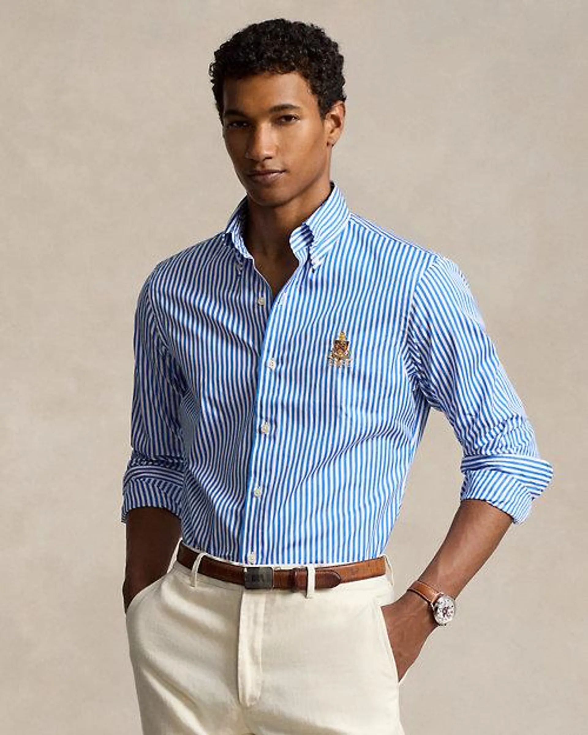 Classic Fit Crest Striped Poplin Shirt