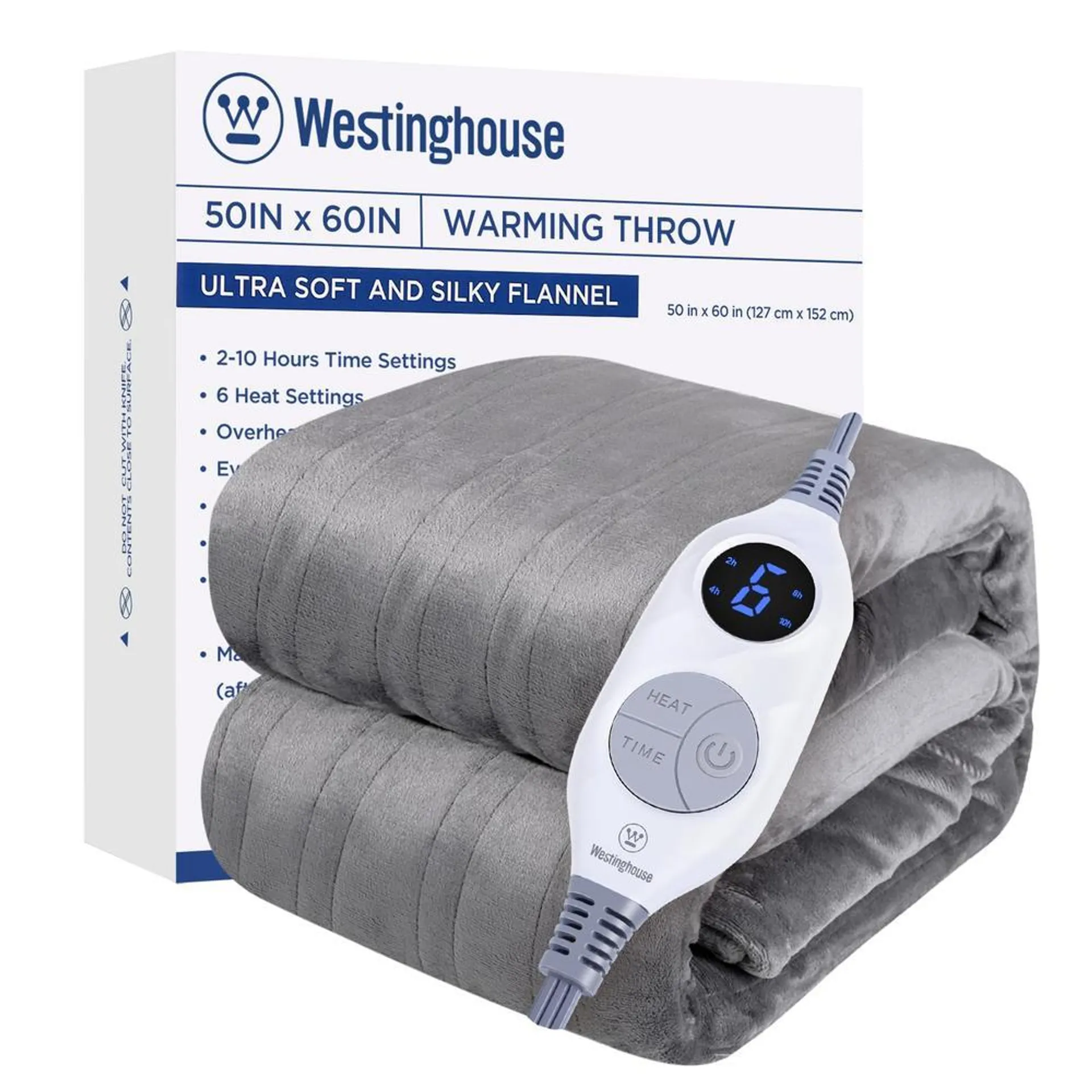 Westinghouse Electric Blanket Heated Throw Super Cozy Soft Flannel 50 x 60 Heated Throw with 6 Fast Heating Levels 210 A