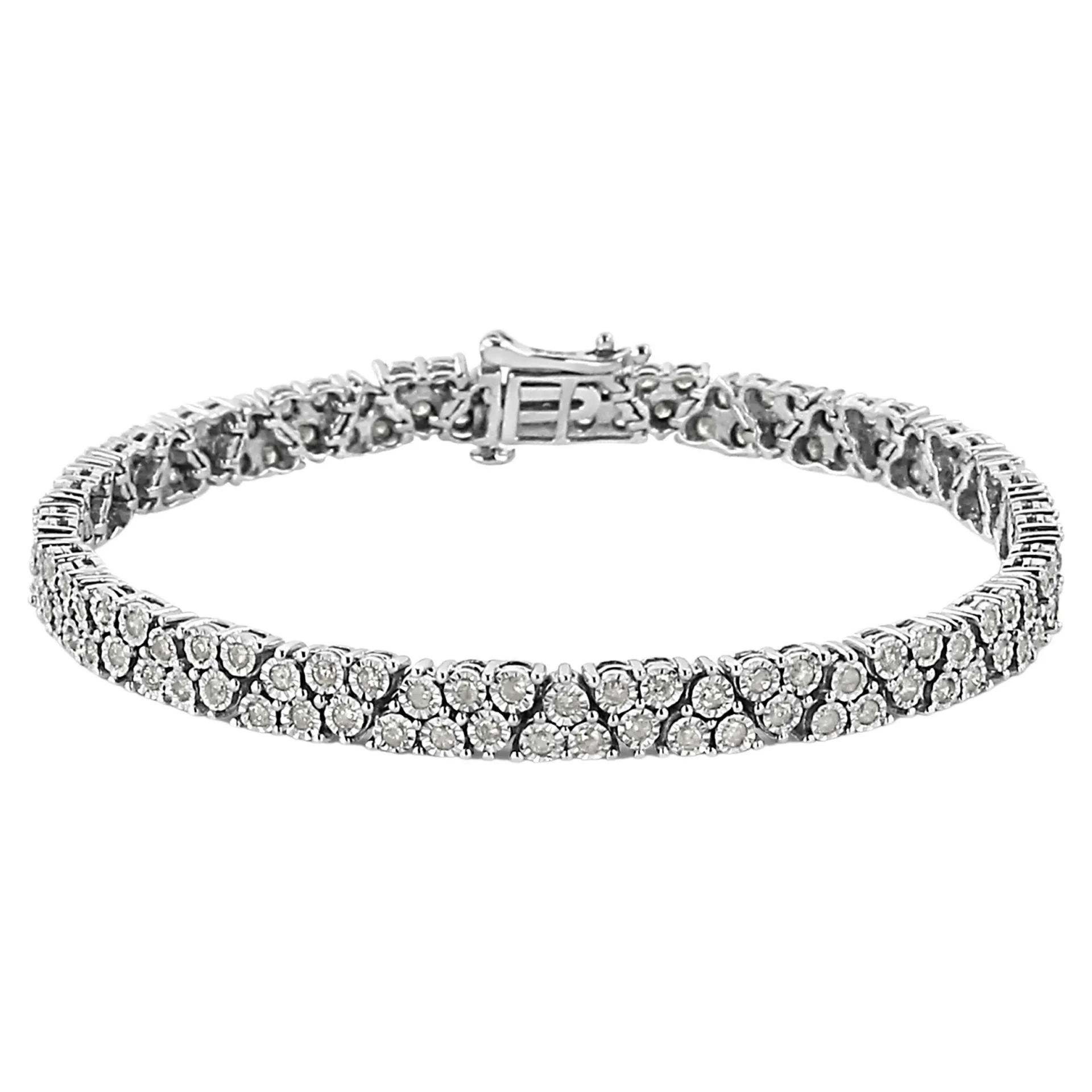 .925 Sterling Silver 2.0 Carat Diamond Trio Link Multi Row Tennis Bracelet