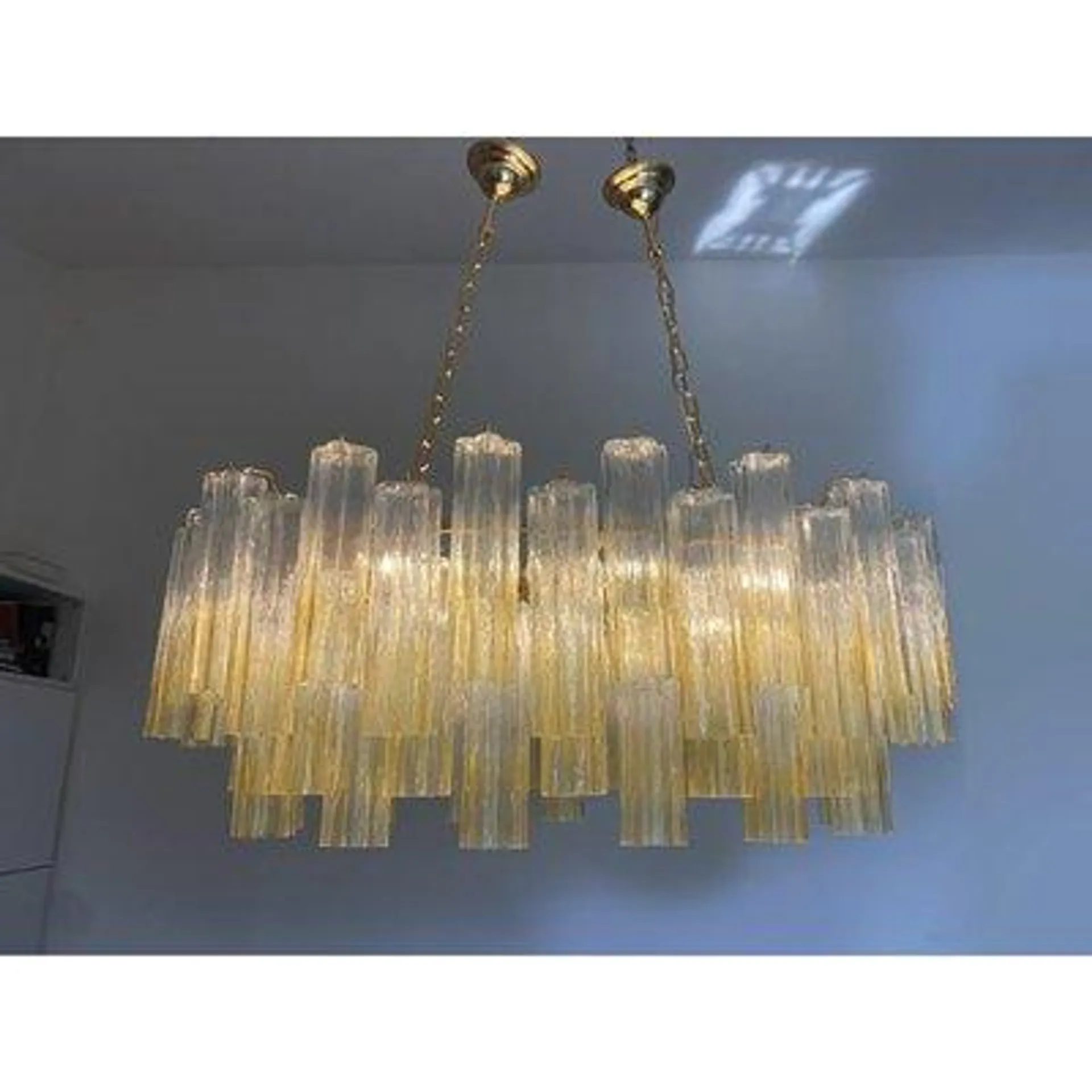 Oval Vanished-Clear Amber Tronchi Murano Glass Chandelier by Simoeng