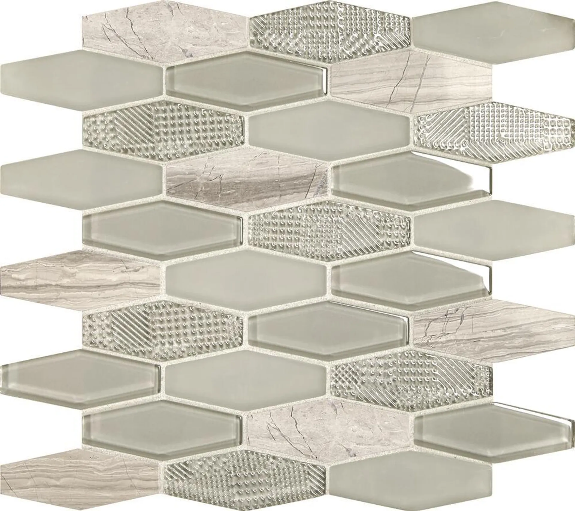 Mohawk® Grand Terrace Arvada 12 x 13 Hexagon Glass and Stone Mosaic Tile