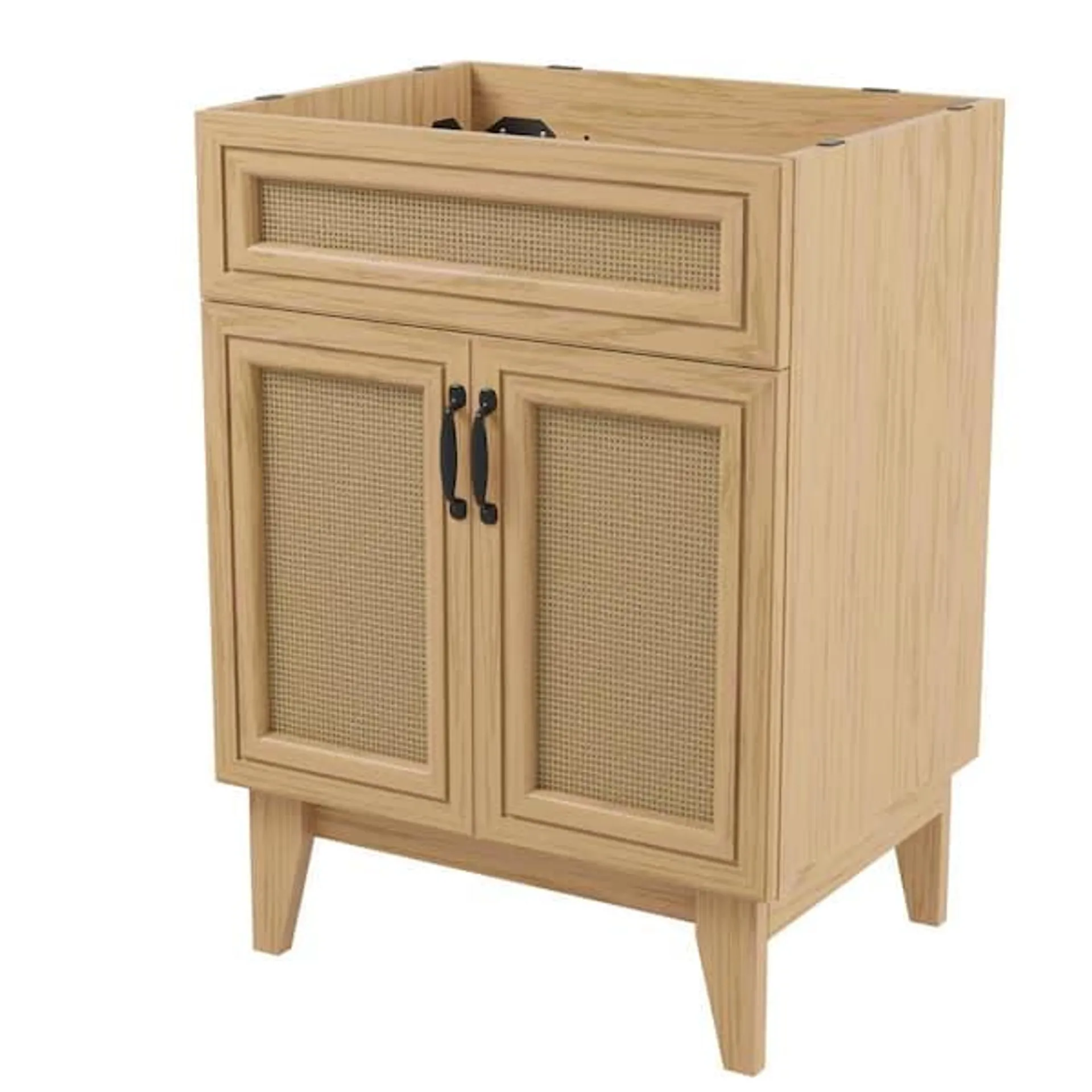 Javer 24 in. W x 18 in. D x 33 in. H Rattan 2-Shelf Bath Vanity Cabinet without Top (Sink Basin not Included), Oak