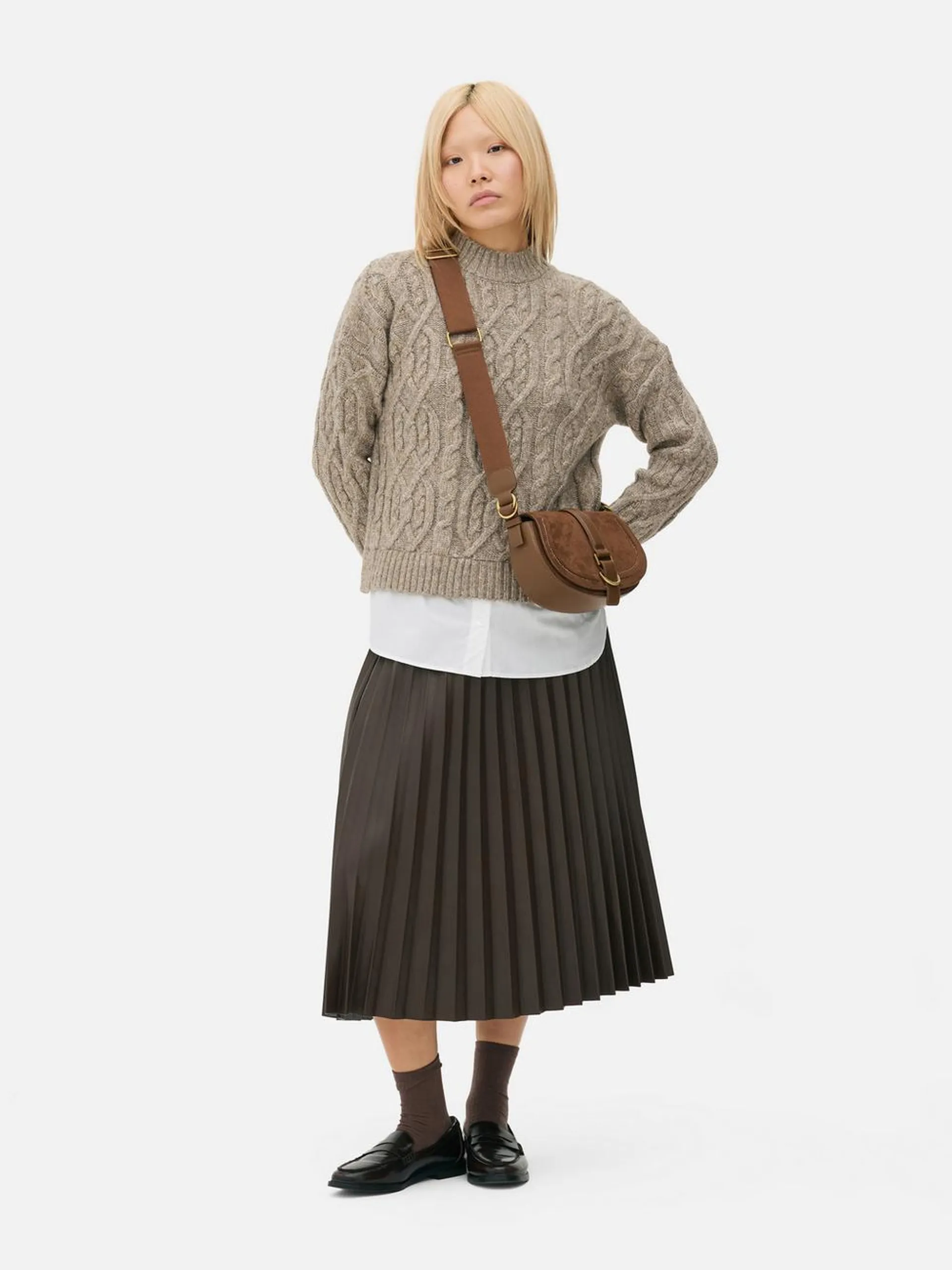 2-in-1 Cable Knit Sweater and Shirt