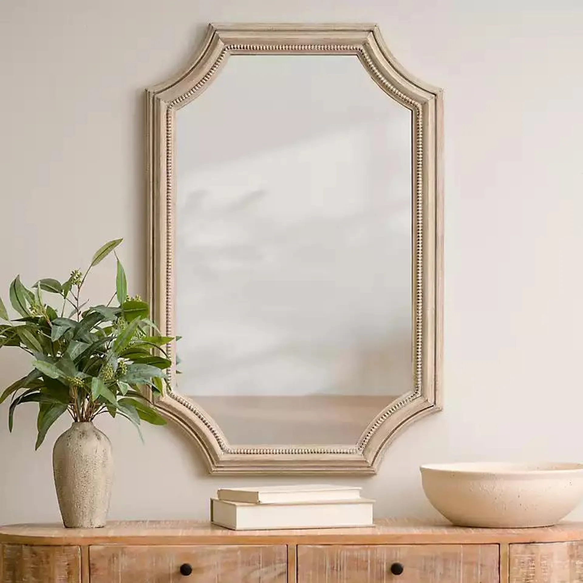 Distressed Ivory Mini Beaded Kimberly Wall Mirror