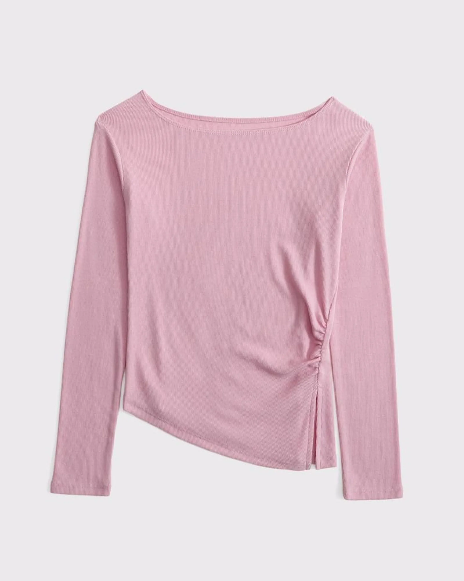 long-sleeve off-the-shoulder asymmetrical rib tee