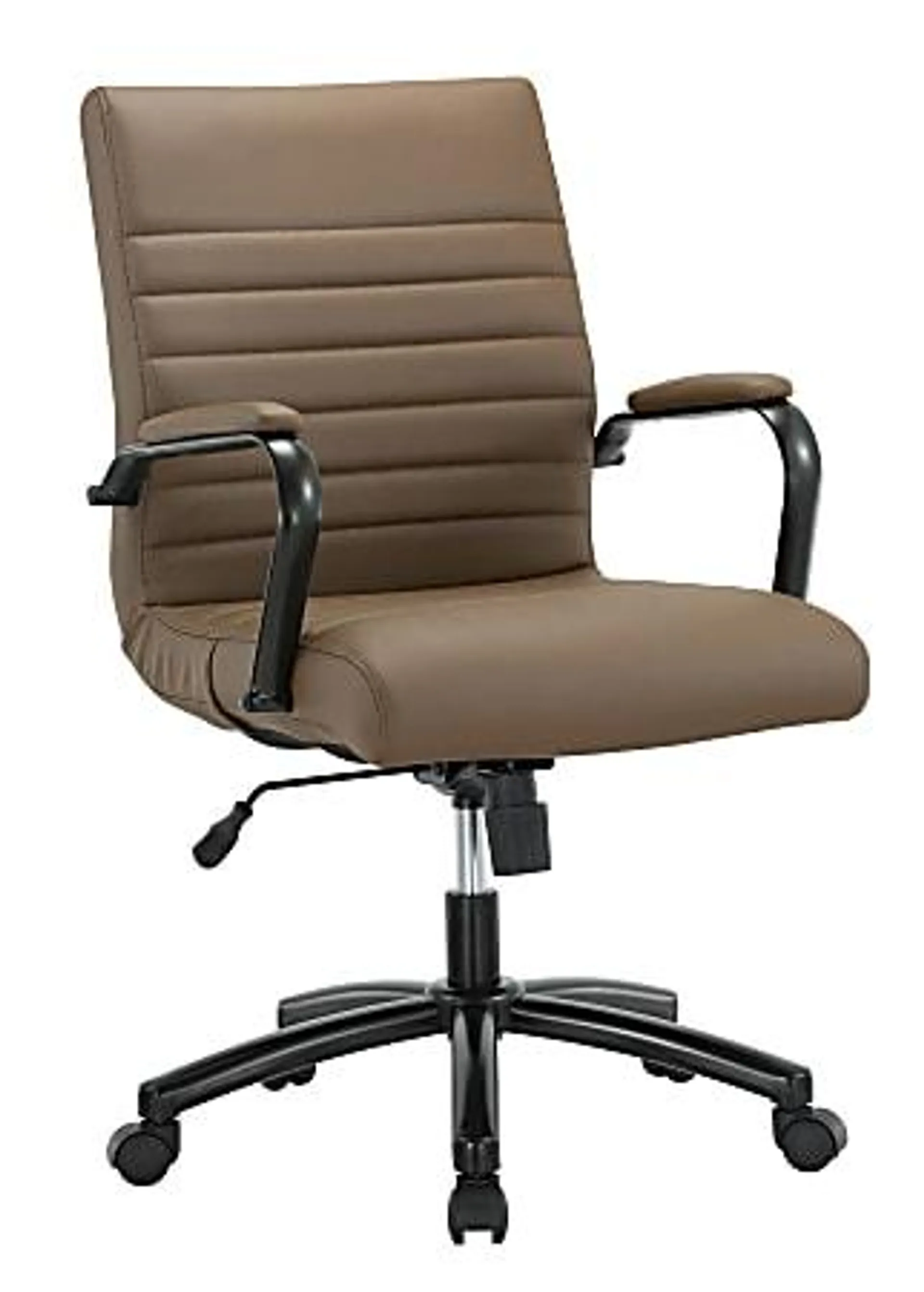 Realspace® Modern Comfort Winsley Bonded Leather Mid-Back Manager Chair, Brown/Black, BIFMA Compliant