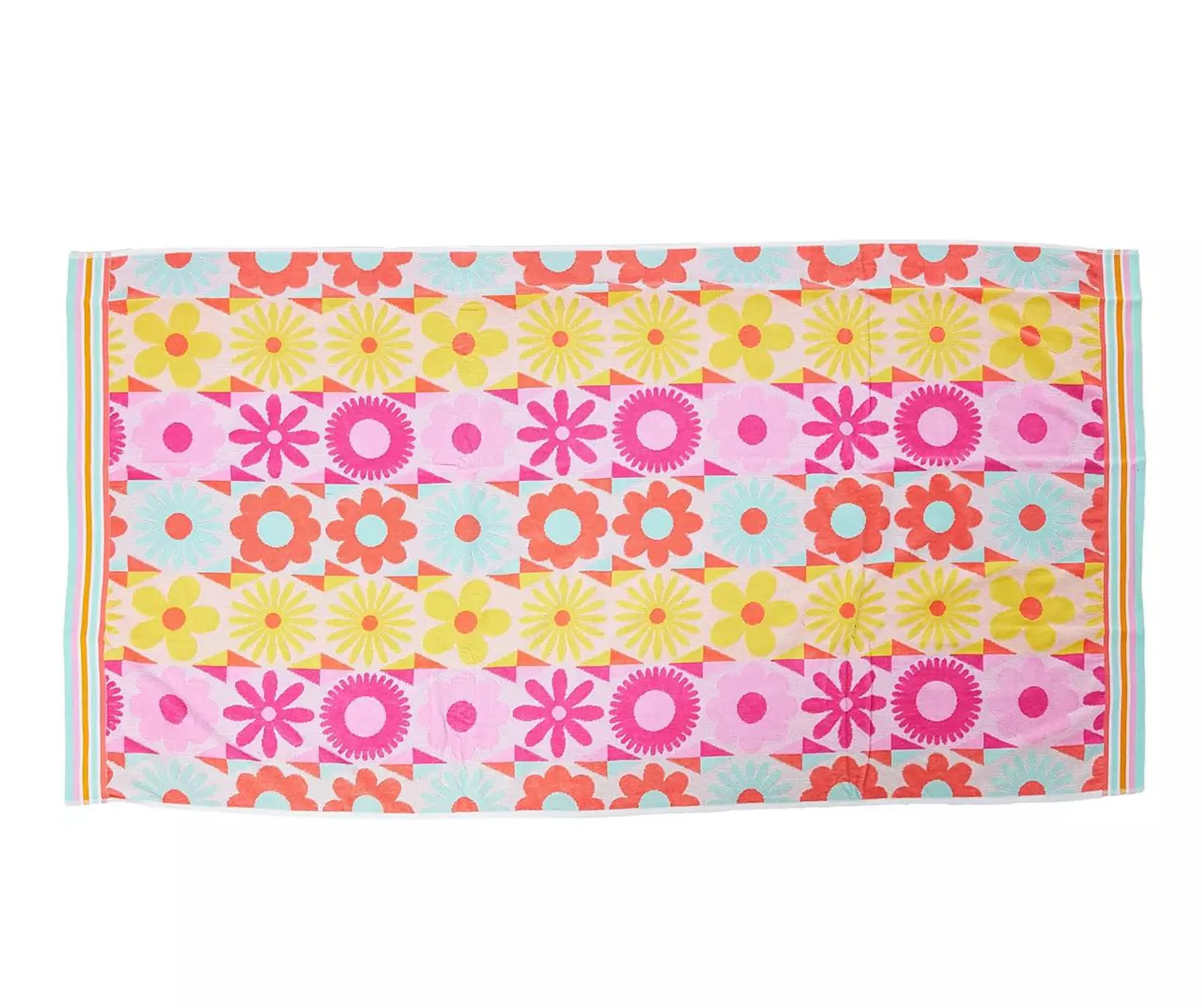 Pink & Blue Daisy Stripe Beach Towel