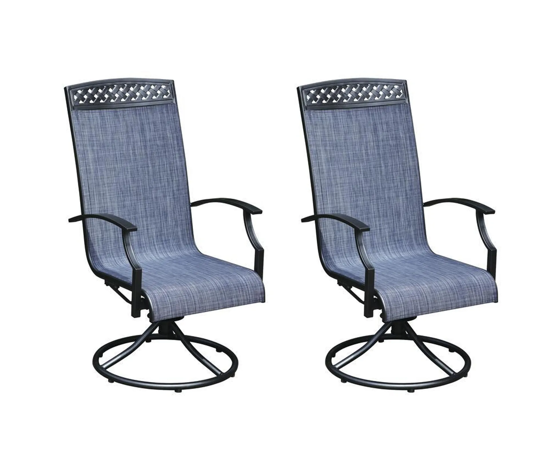 Backyard Creations® Laurel Ridge Black Swivel Rocker Dining Patio Chair Set with Blue Fabric - 2 Pack