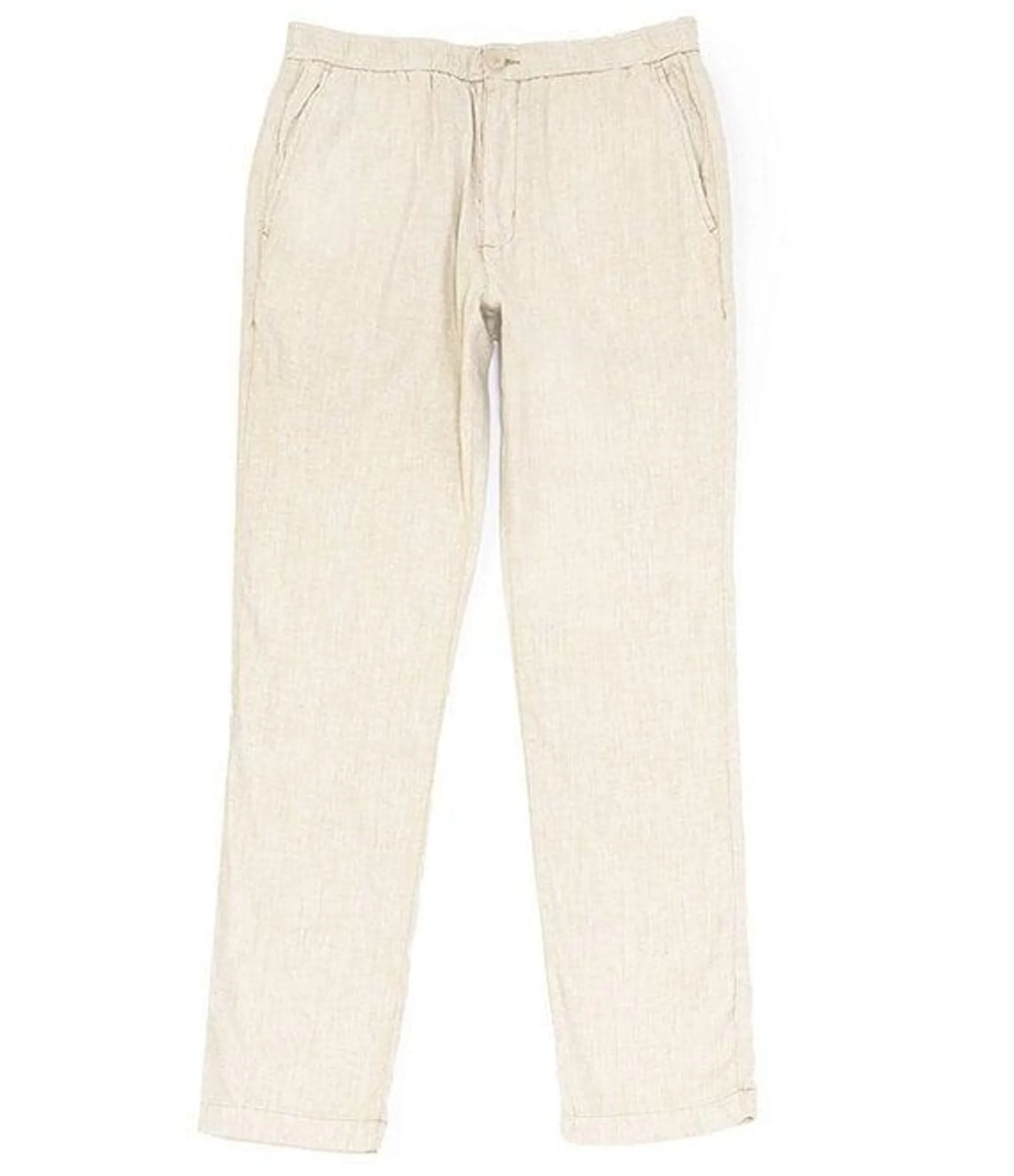 Beach Flat Front Linen Button-Front Stretch Pants