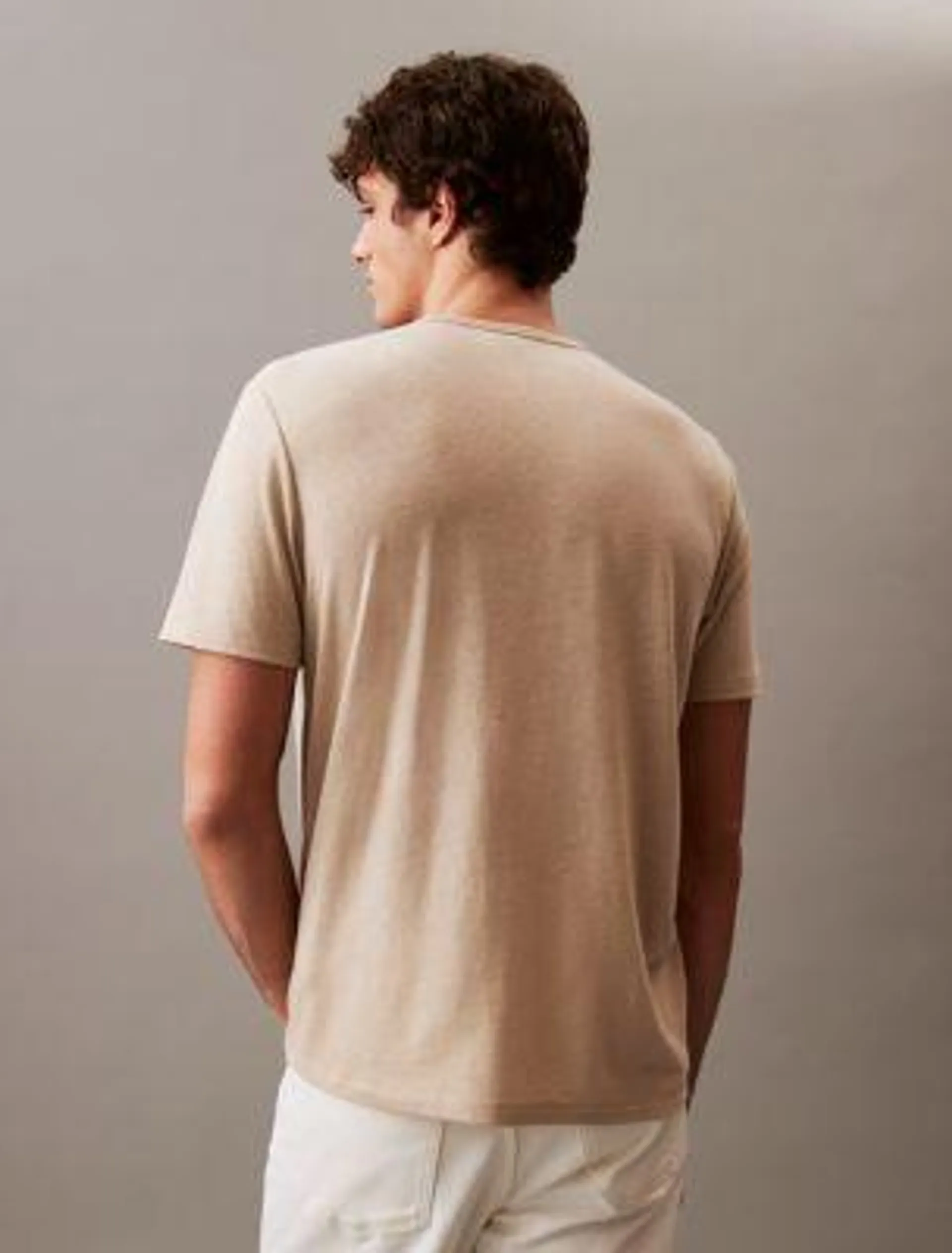 Linen Blend Jersey Crewneck T-Shirt