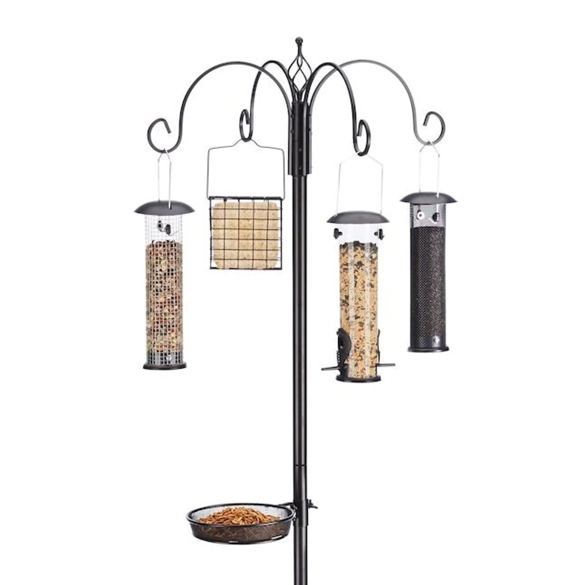 North States Black Steel Hanging/Post-Mount Tube Bird Feeder with 4 Ports