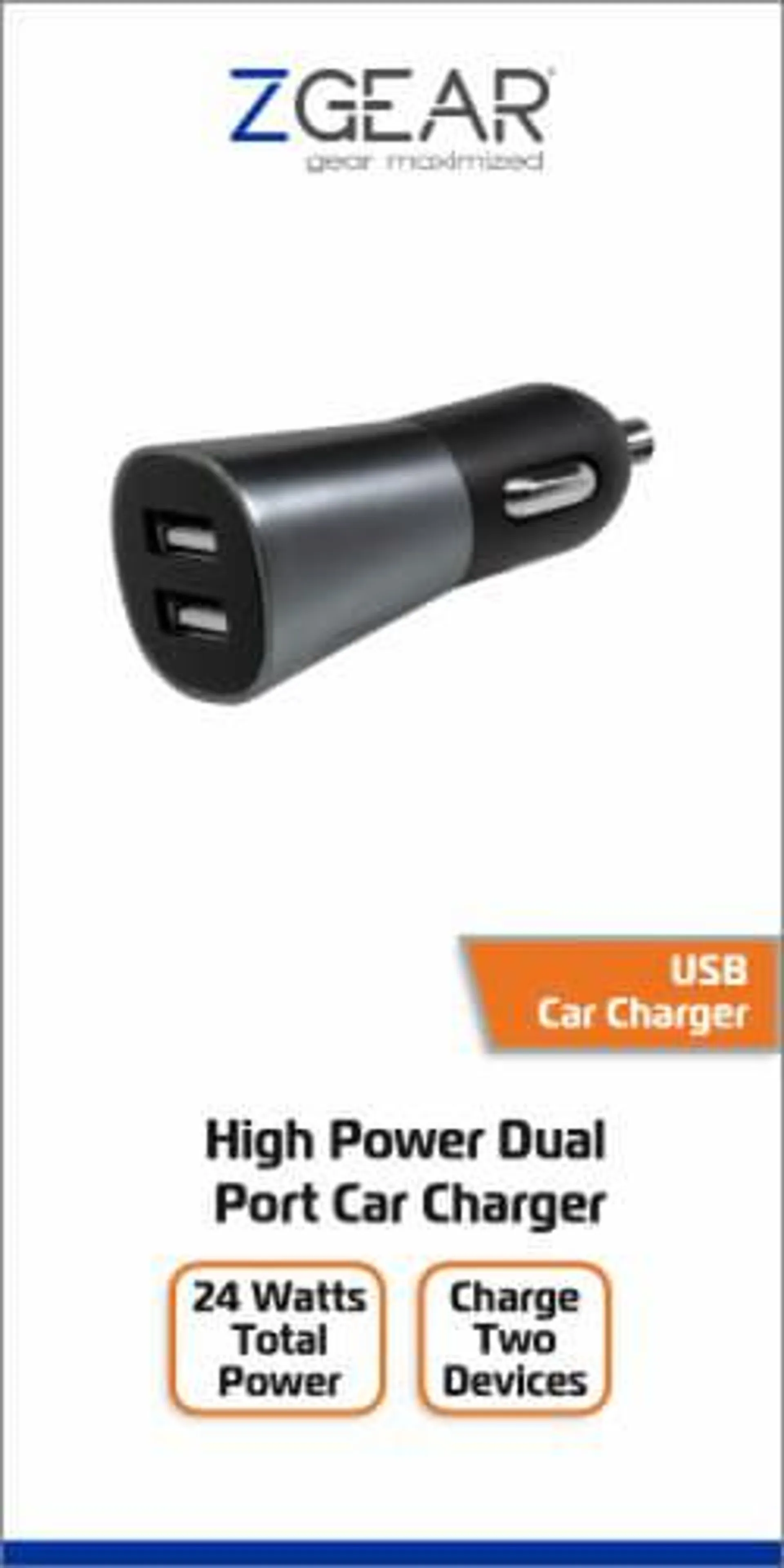 ZGear High Power Dual Port USB Car Charger - Black