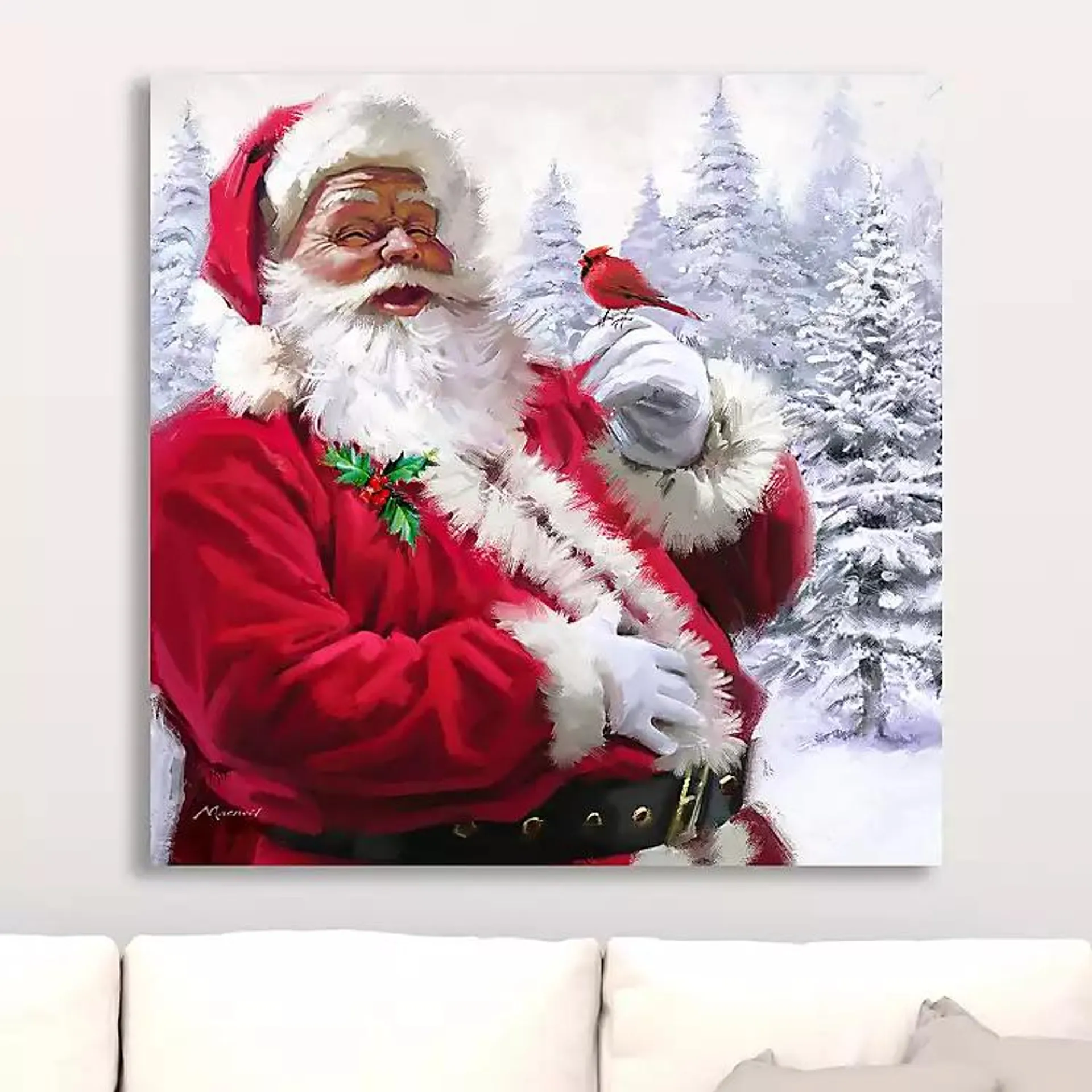 Santa with Cardinal Canvas Art Print
