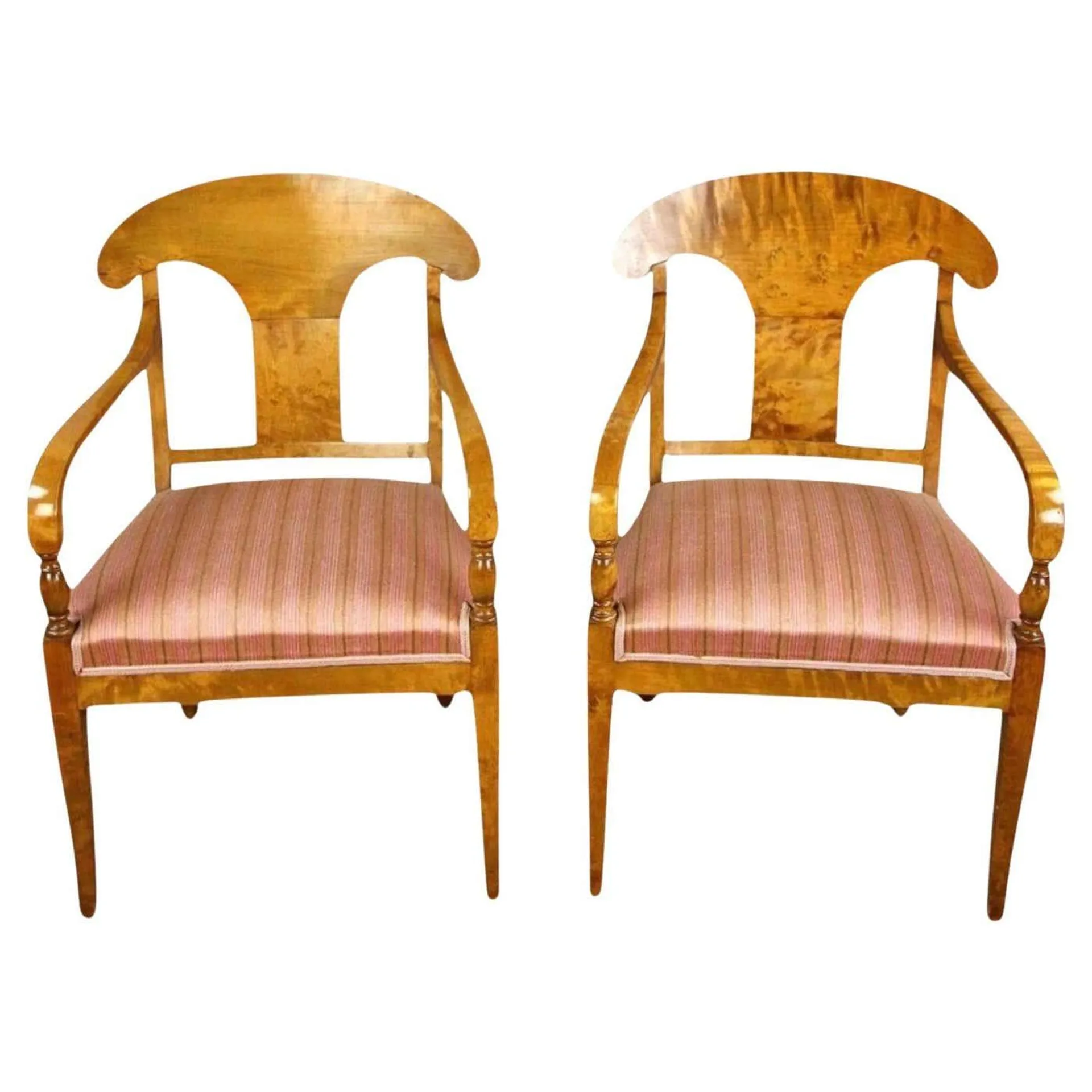 Swedish Antique Biedermeier Carver Chairs 1800s Quilted Golden Birch A