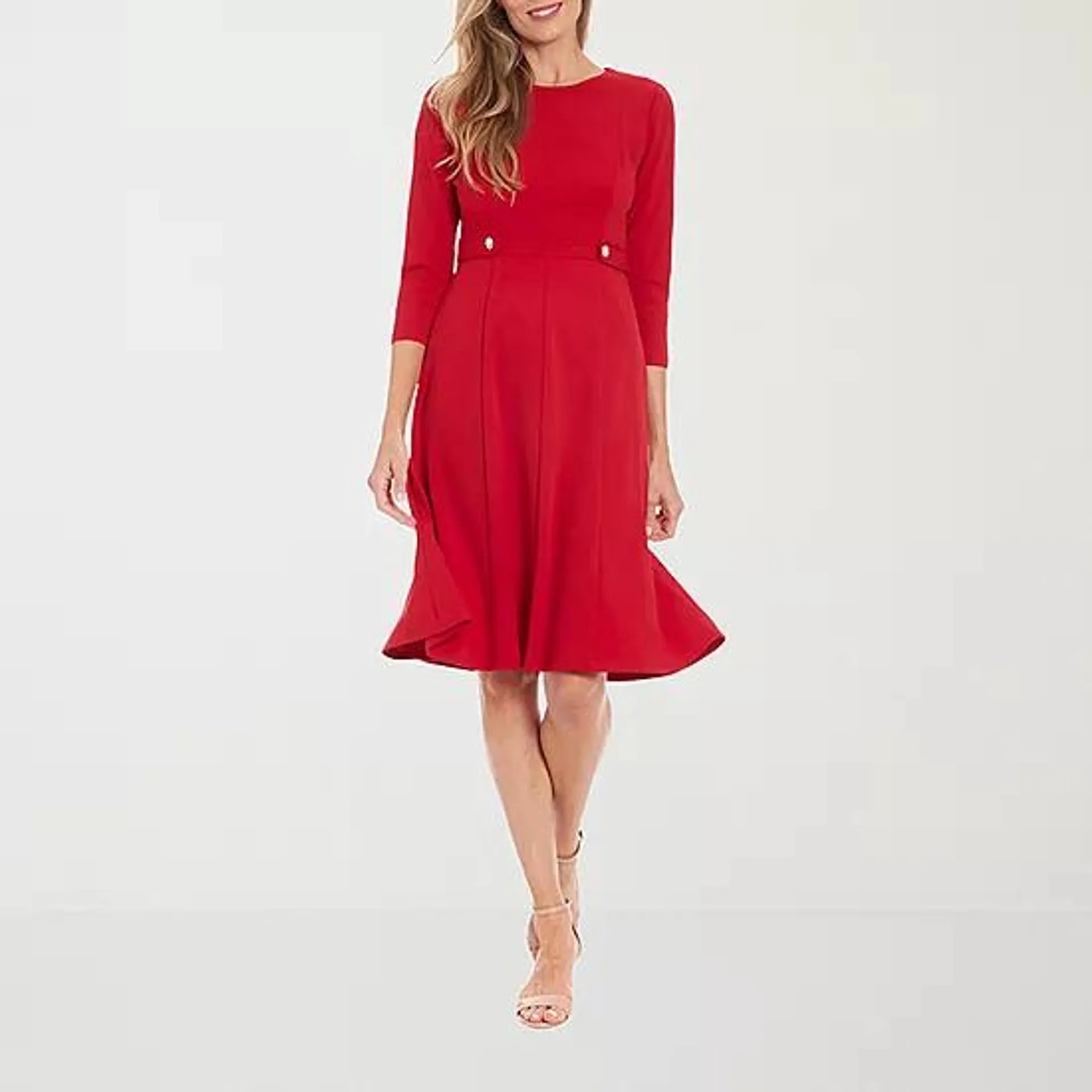 new! London Style Womens 3/4 Sleeve Midi Fit + Flare Dress