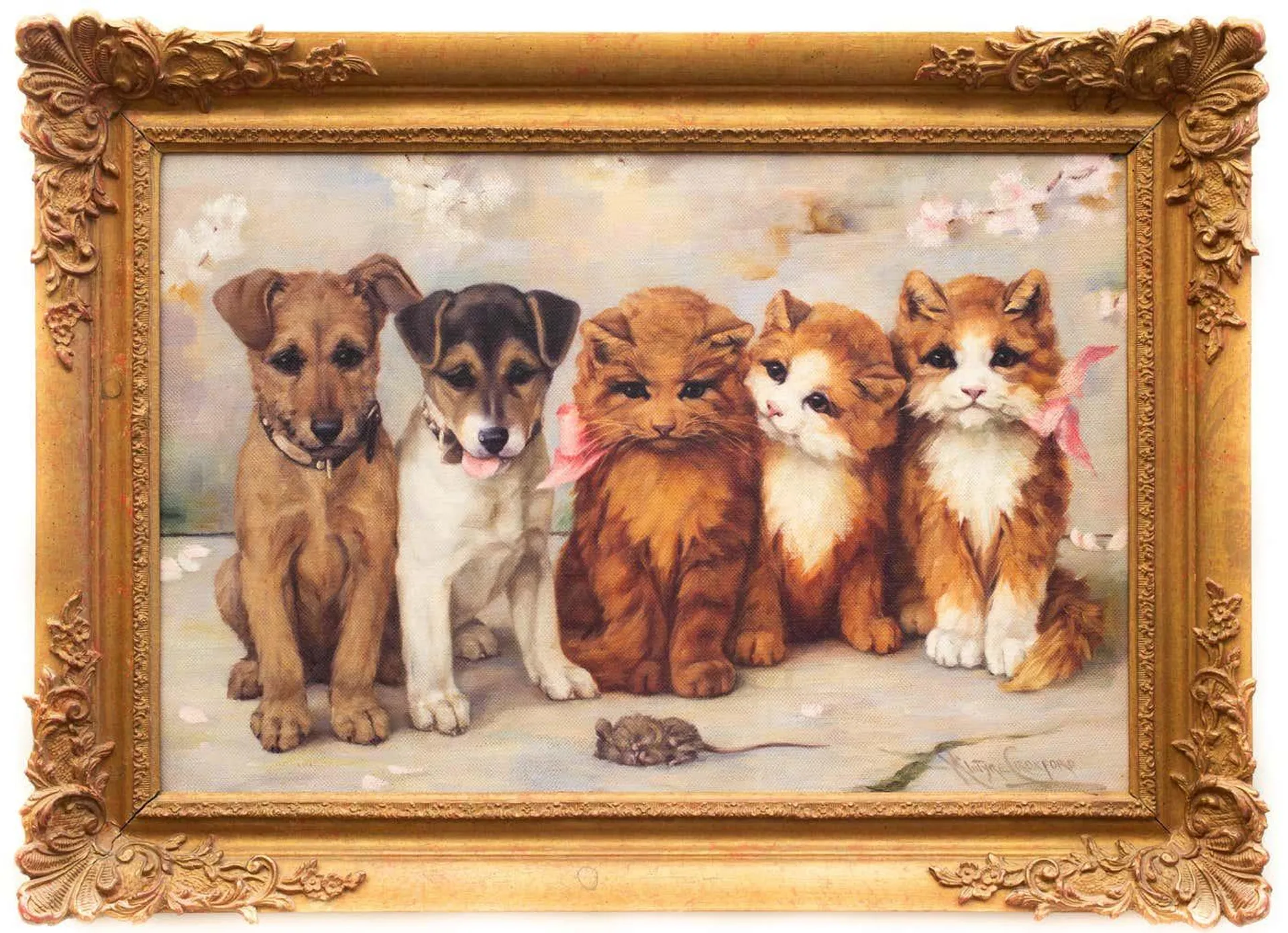 Agnes McIntyre Croxford Friends, Kittens and Puppies Painting by British Artist Agnes McIntyre Croxford c.1900