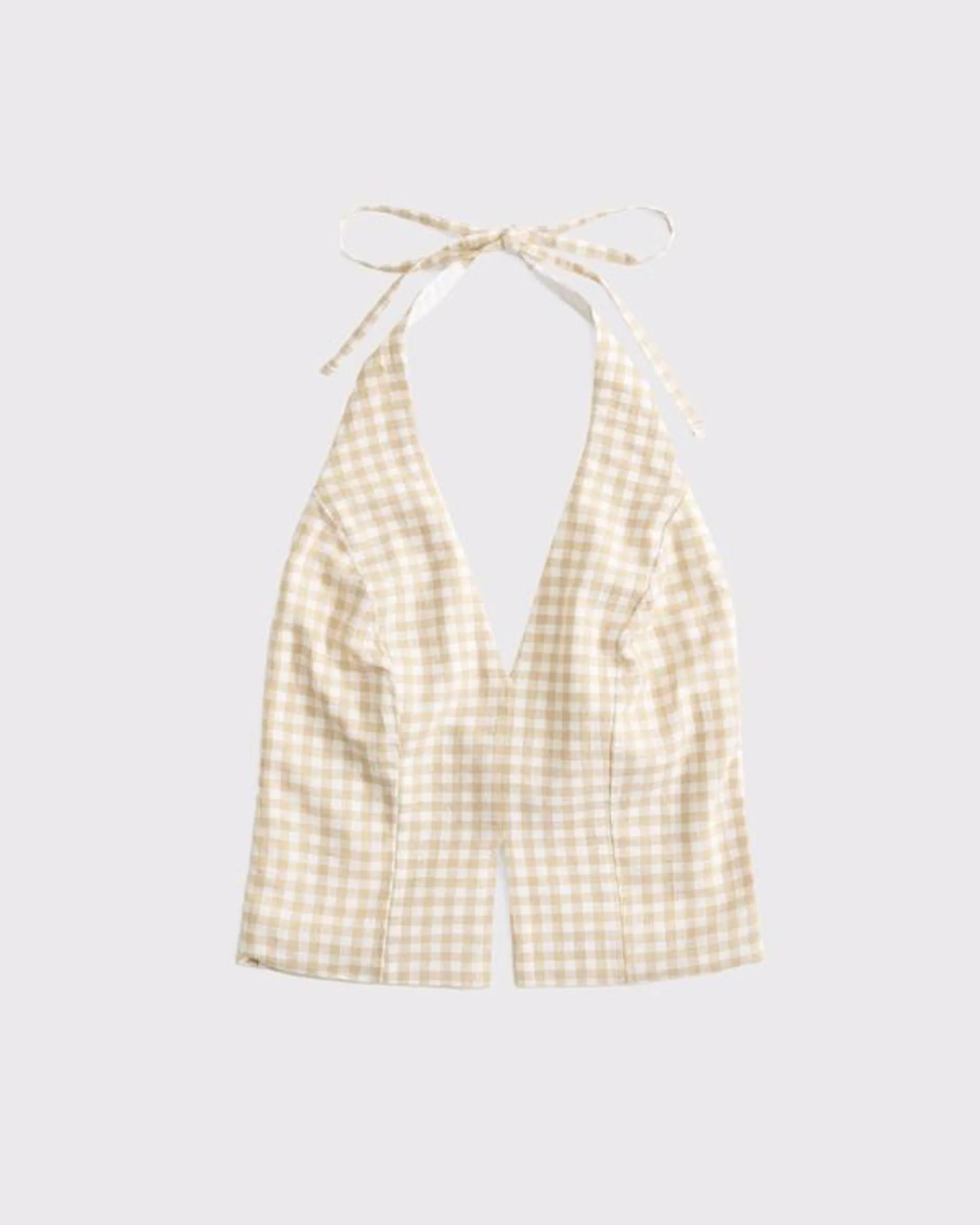 Linen-Blend Tailored Halter Vest
