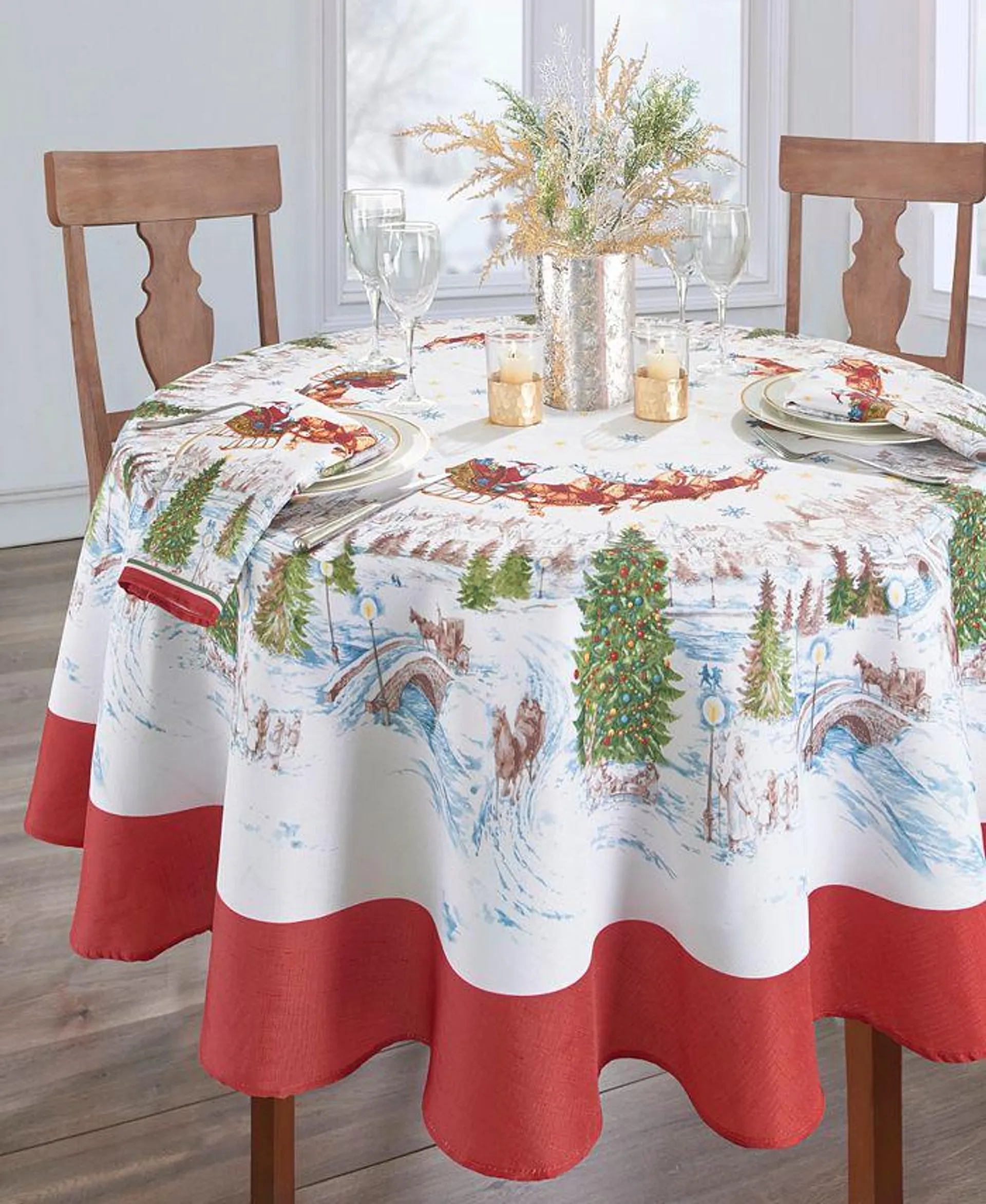 Santa's Snowy Sleighride Tablecloth - 70"