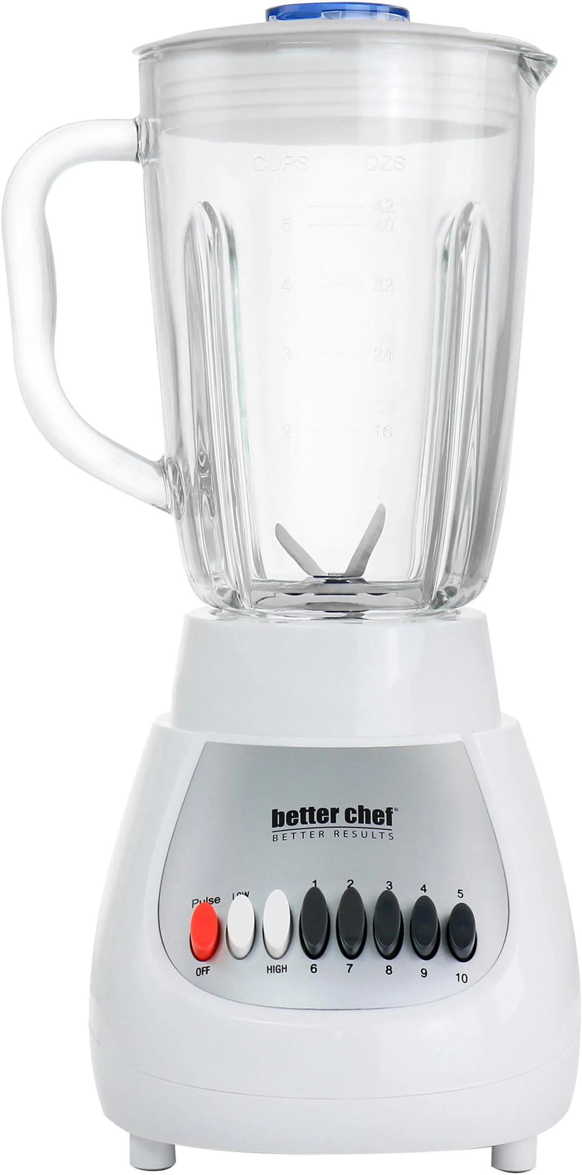 Better Chef 10-Speed 350 Watt 42 Ounce Glass Jar Blender in White/Silver