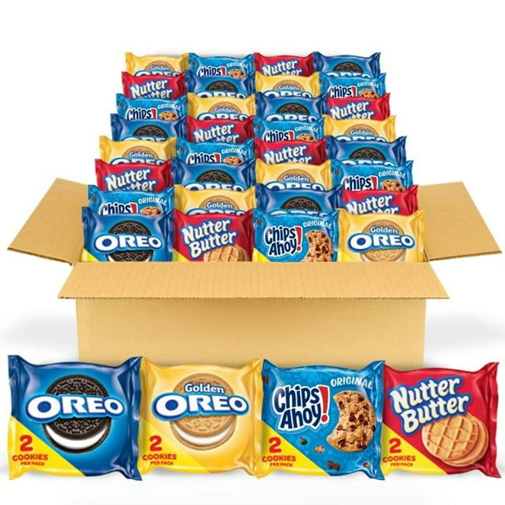 OREO Original, OREO Golden, CHIPS AHOY! & Nutter Butter Cookie Snacks Variety Pack, School Snacks, 56 Snack Packs (2 Cookies Per Pack)