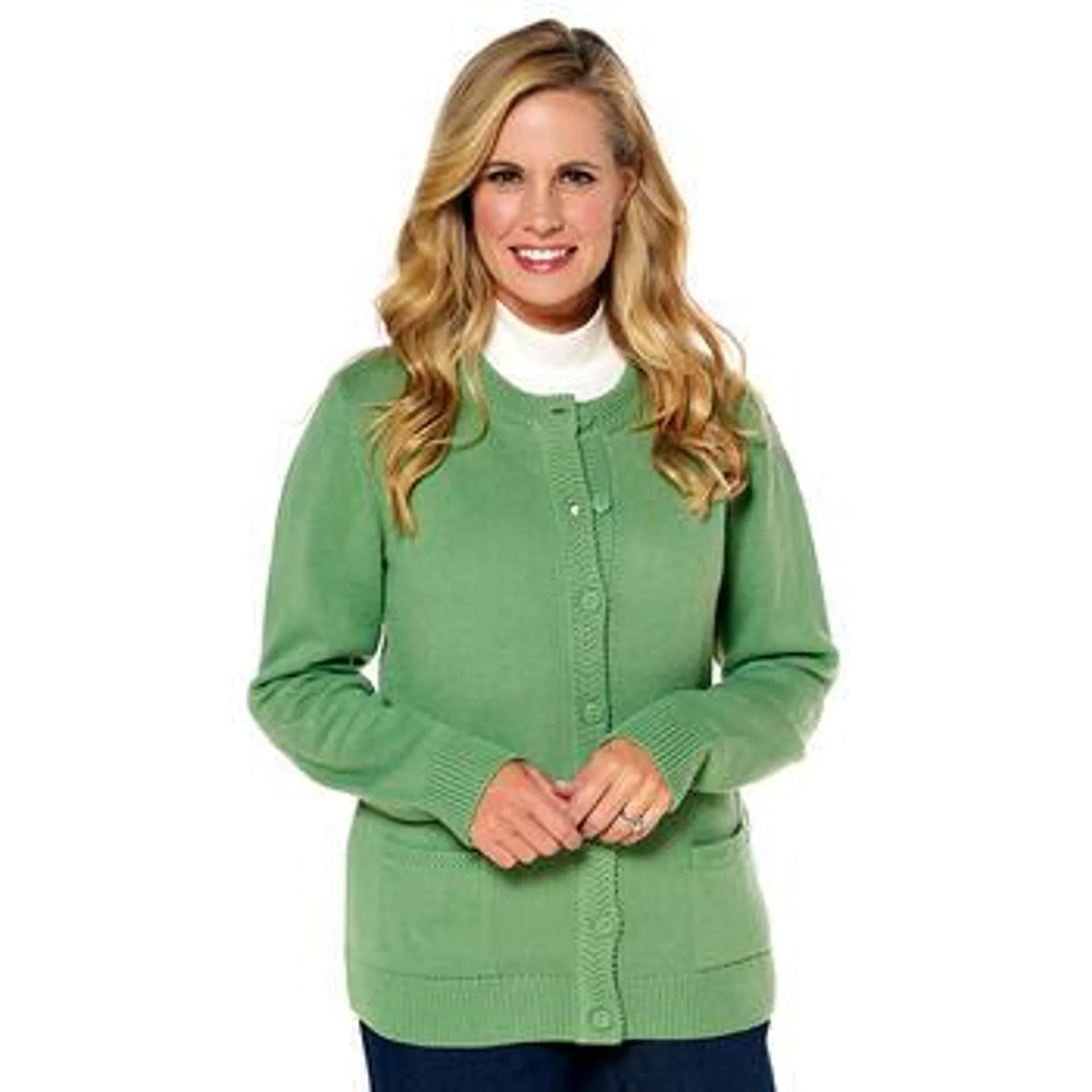 Womens Hasting & Smith Long Sleeve Solid Button Front Cardigan