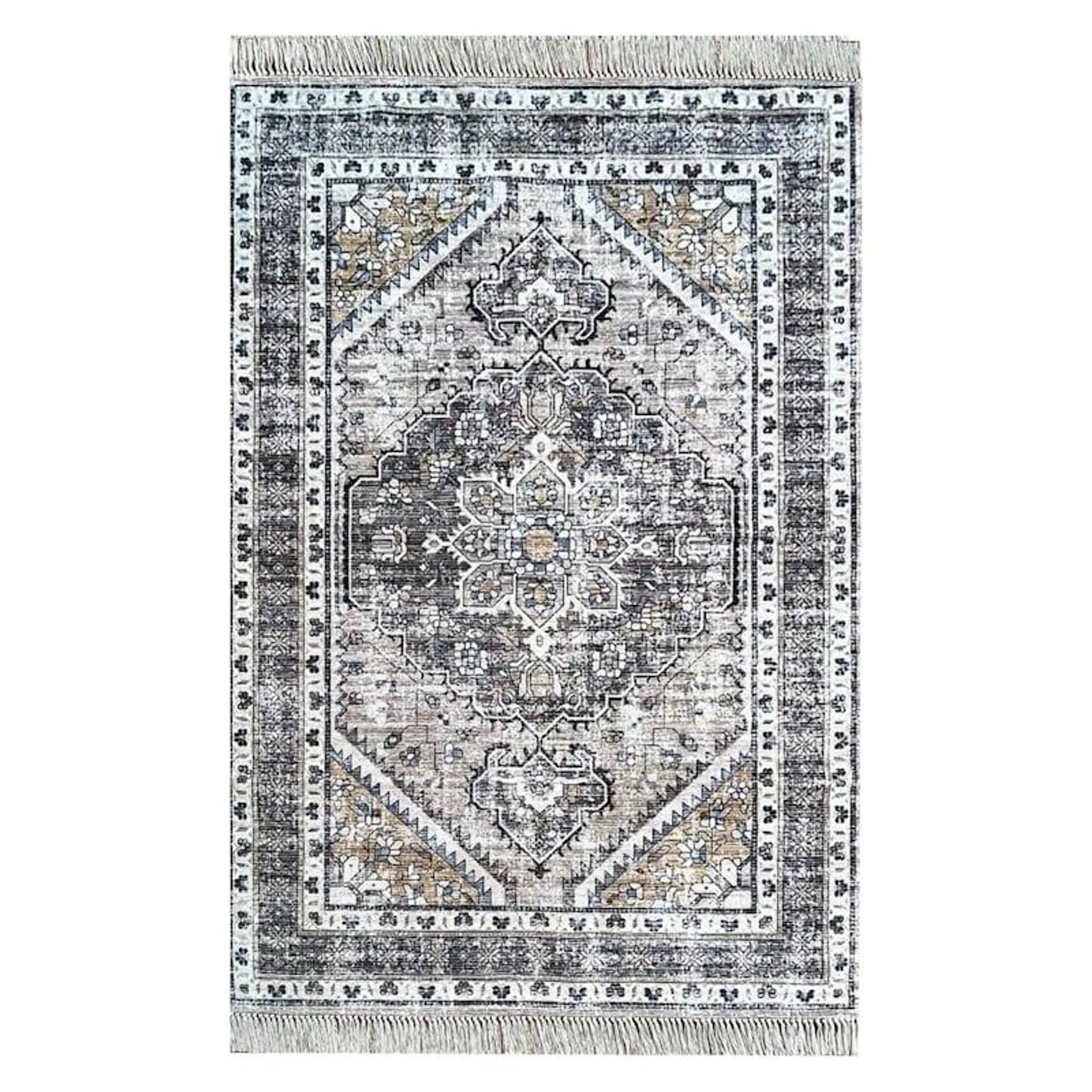 (B846) Clara Neutral Medallion Area Rug, 8x10