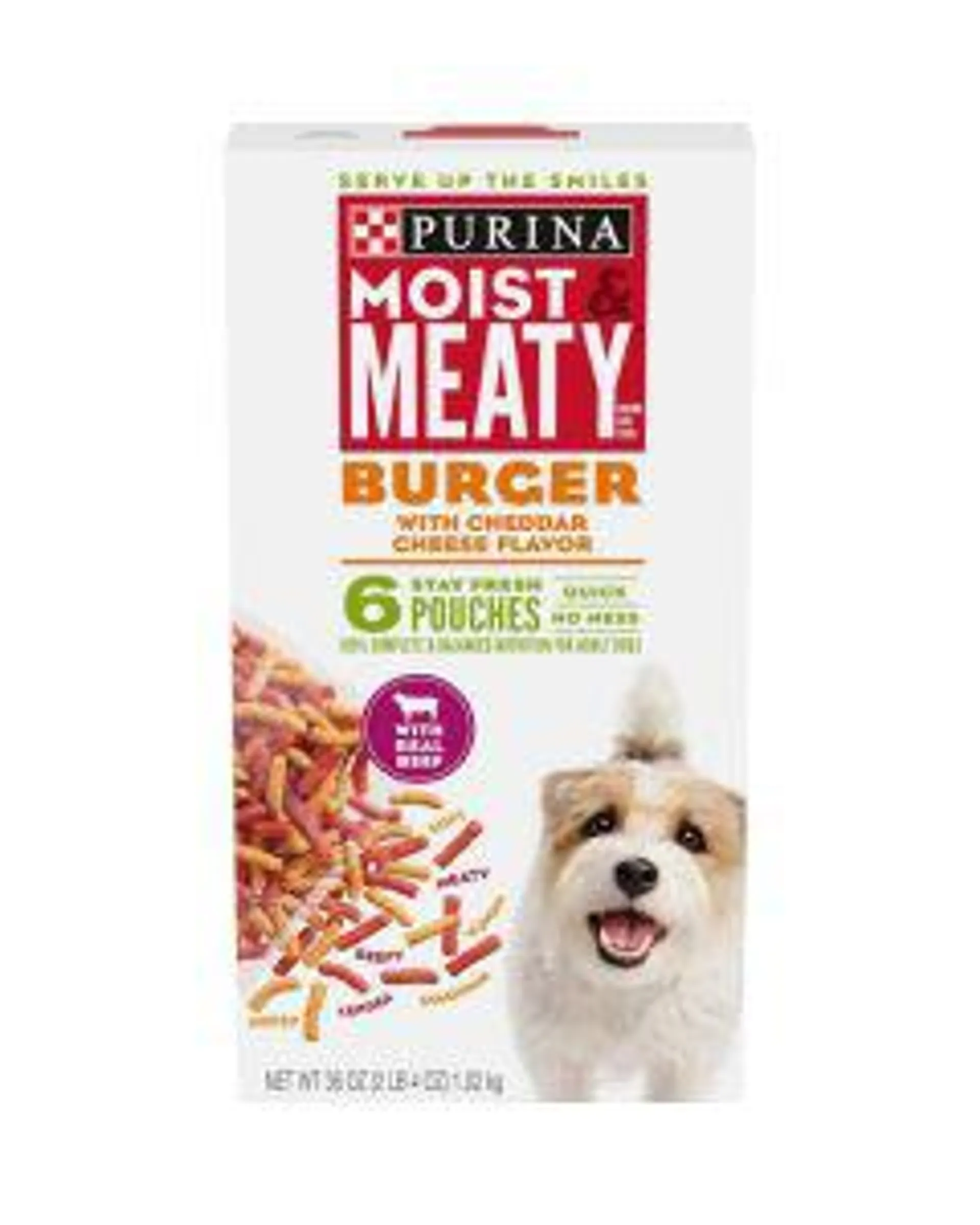 Moist & Meaty Burger with Cheddar Cheese Flavor Soft Dog Food Pouches, 6 ct