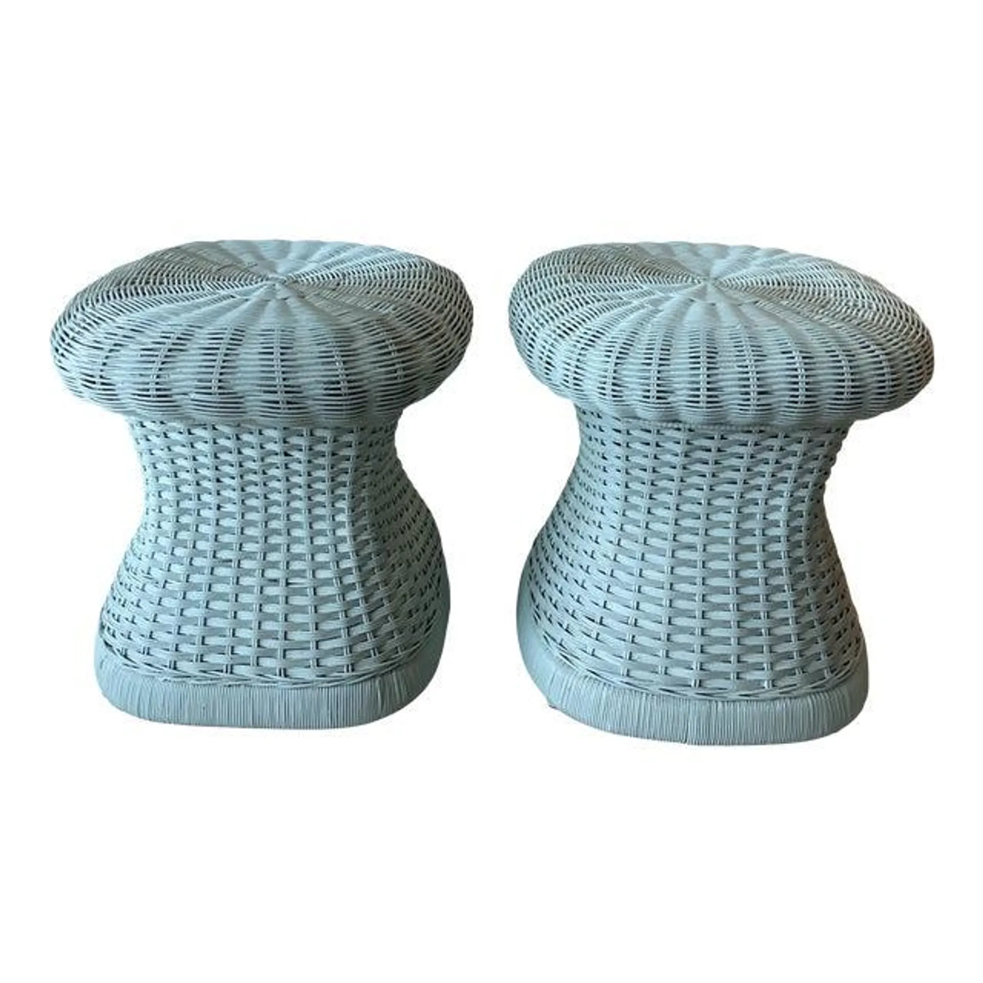 Vintage Wicker Mushroom Shape Benches Stools -A Pair