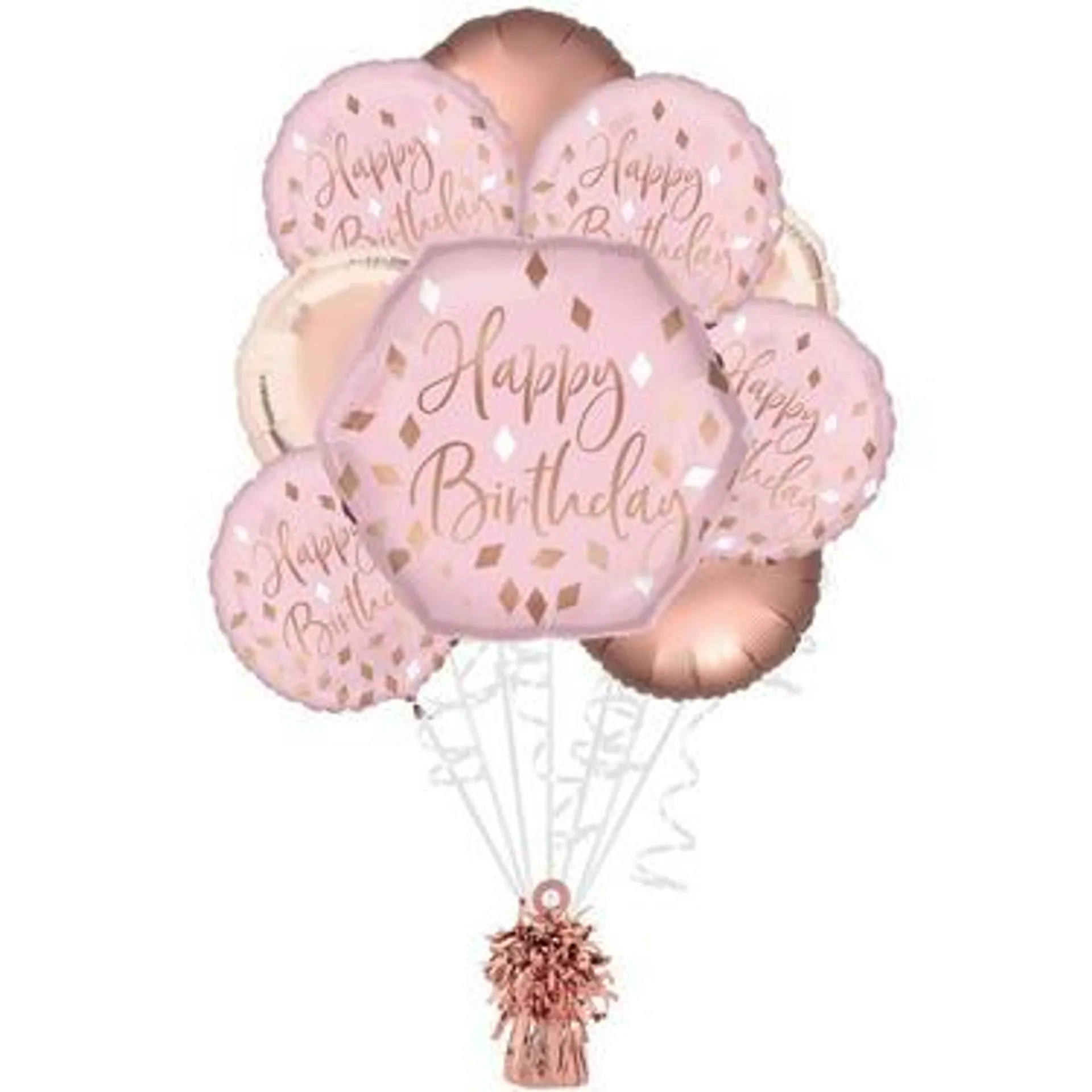 Blush Birthday Foil Balloon Bouquet with Balloon Weight, 10pc