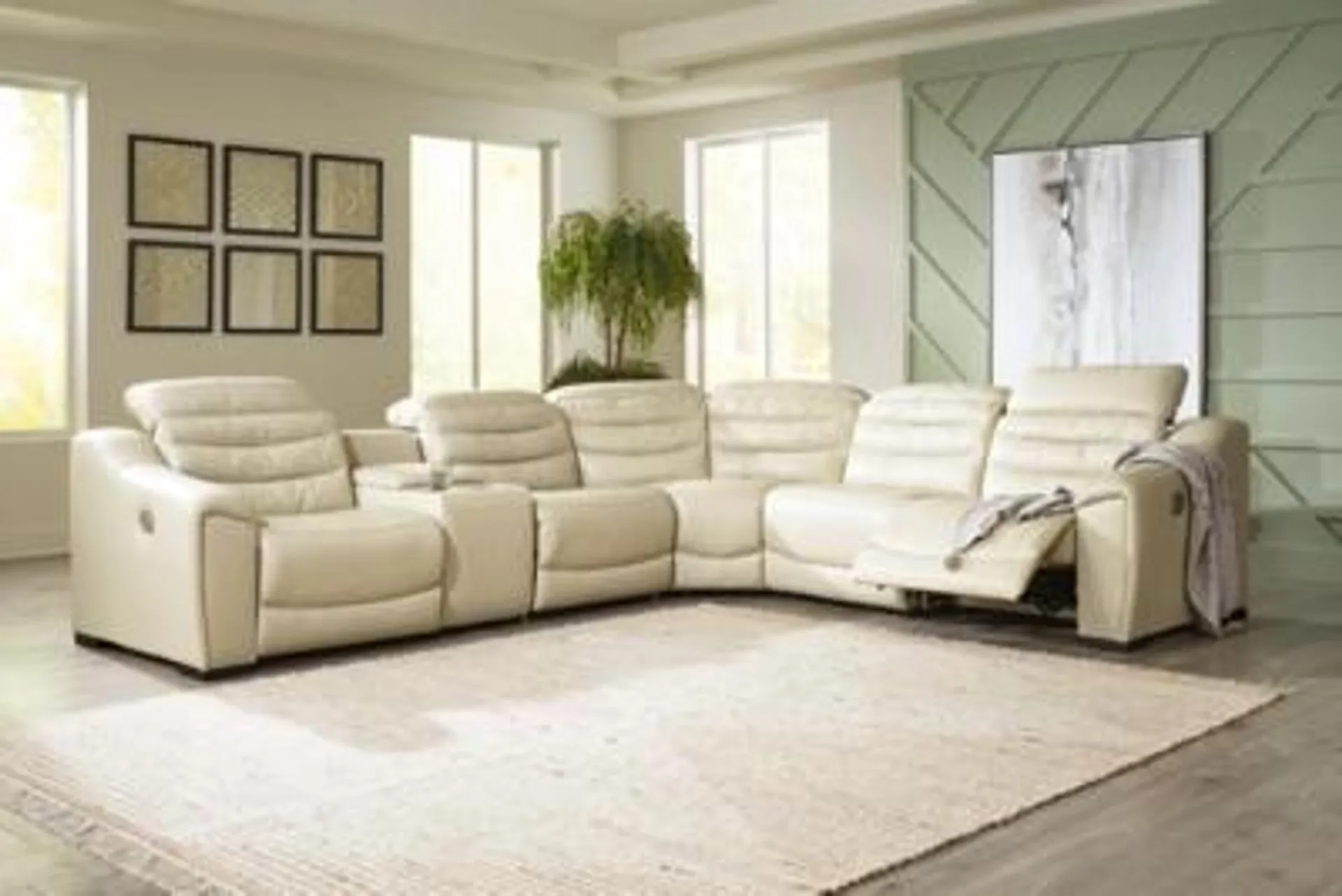 Center Line 6-Piece Dual Power Leather Modular Reclining Sectional