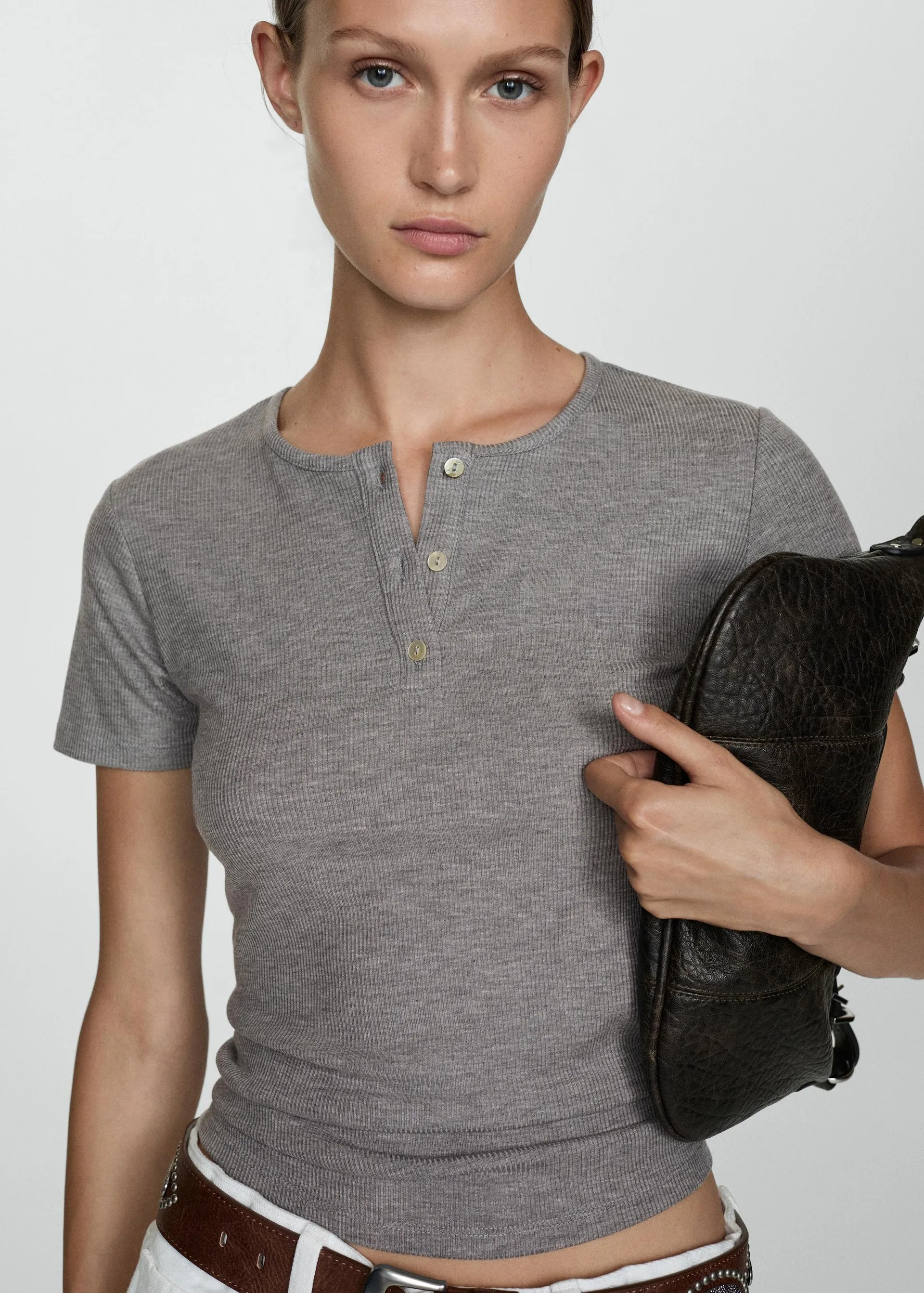 Buttoned lyocell t-shirt