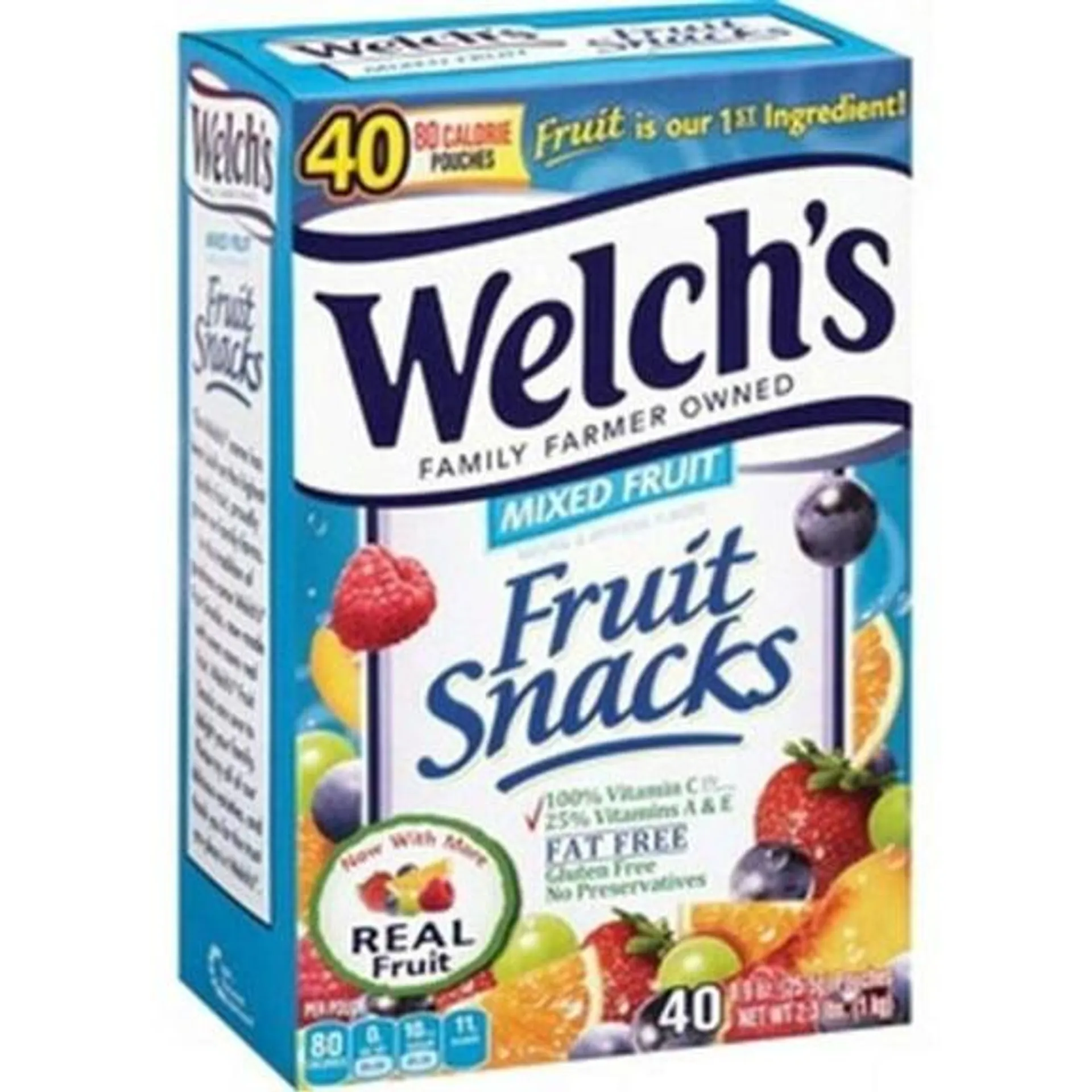 Welch's Fruit Snacks, Mixed Fruit, Gluten Free, Bulk Pack, 0.9 oz Individual Single Serve Bags (Pack of 40)