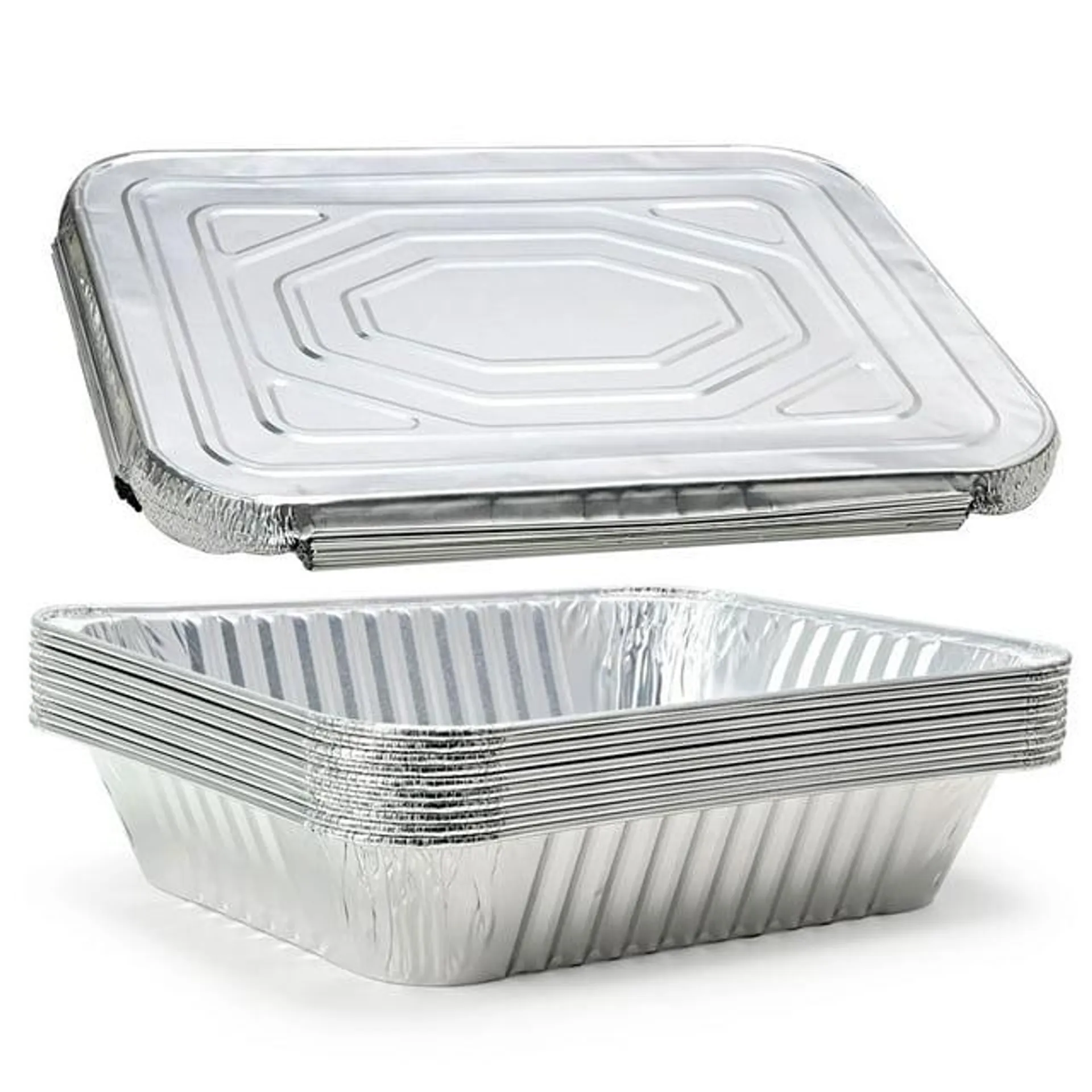 Aluminum Foil Pans with Lids: TINANA 9x13 Disposable Foil Pans with Covers, 10 Pack Food Containers Great for Baking, Cooking, Heating, Storing, Prepping Food