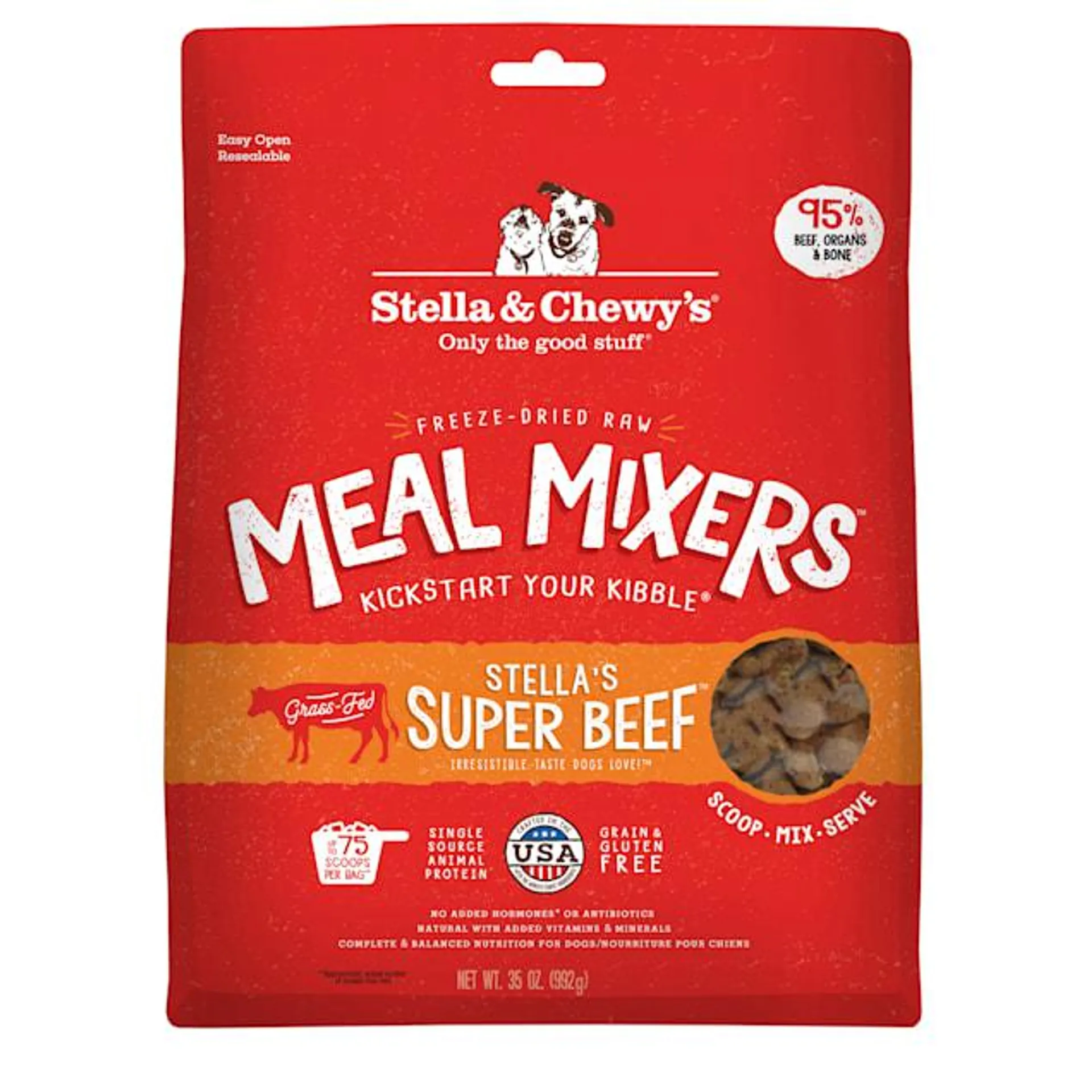 Stella & Chewy's Freeze Dried Raw Super Beef Meal Mixer High Protein Dry Dog Food Topper, 35 oz.