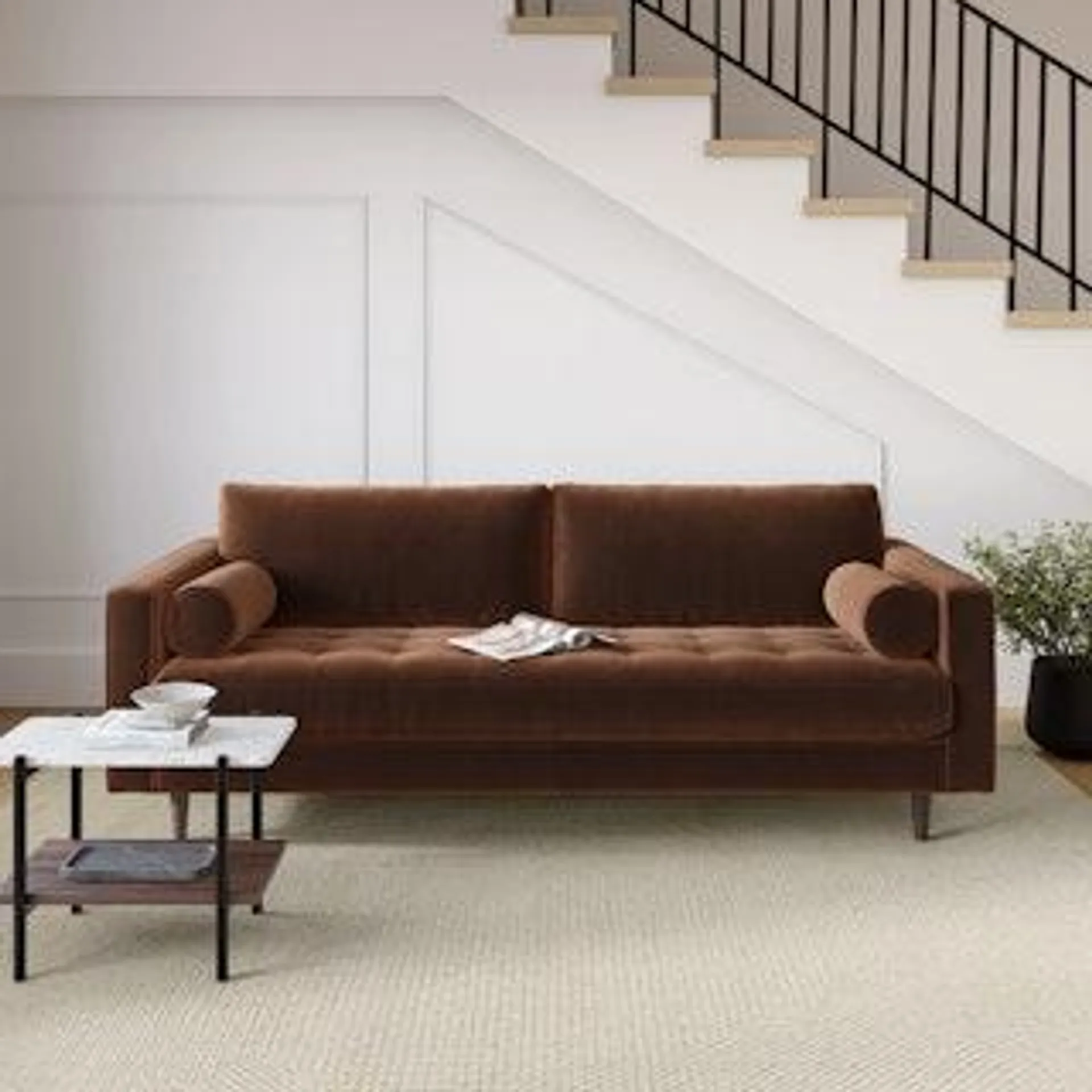 Sven 88" Tufted Velvet Sofa - Plush Pacific Brown