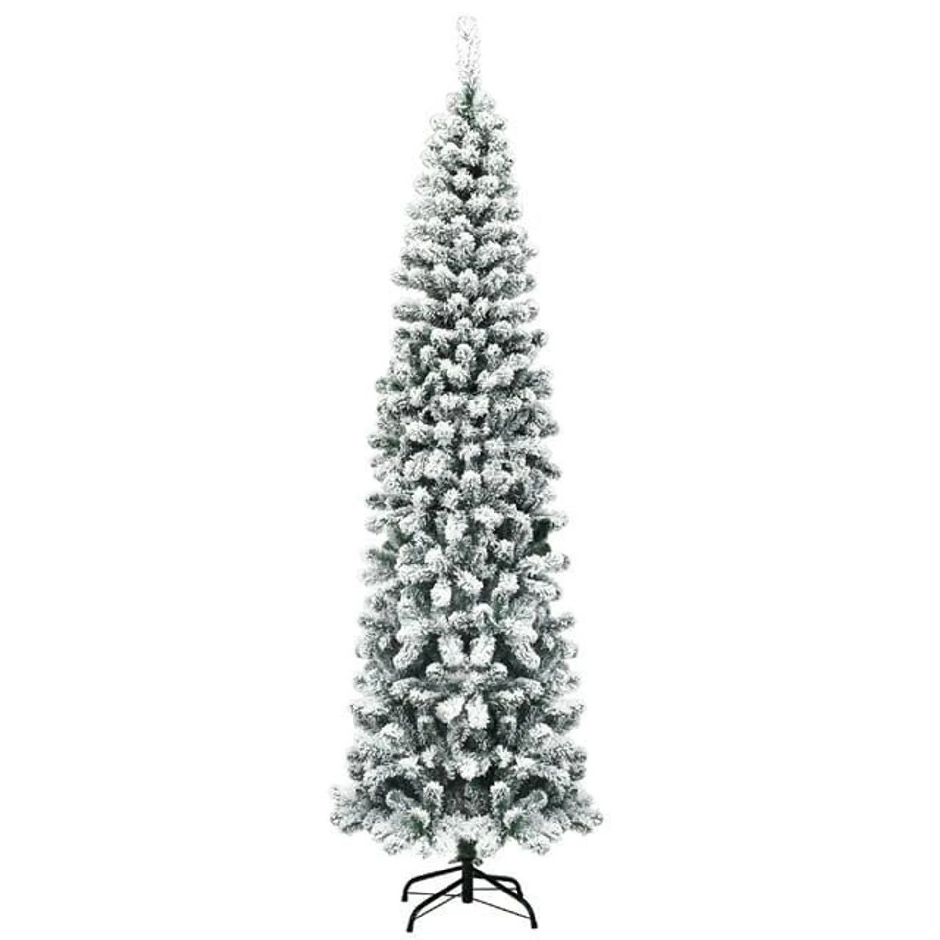 Costway 7.5Ft Unlit Hinged Snow Flocked Artificial Pencil Christmas Tree w/ 641 Tips