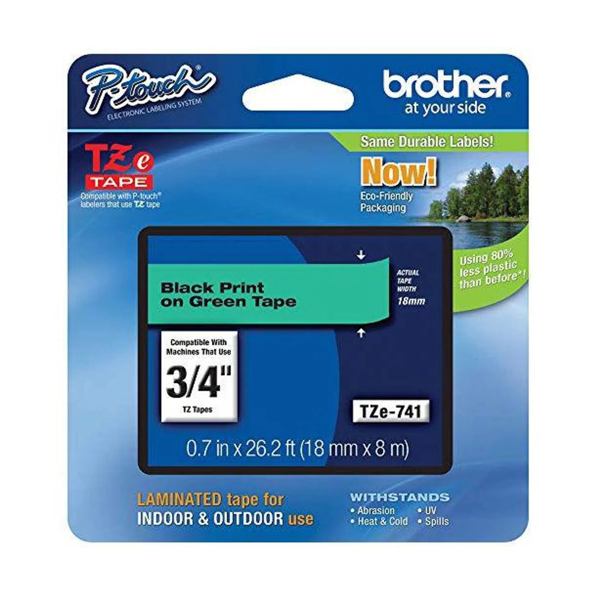 Brother Laminated Tape Black On Green 18Mm Tze741