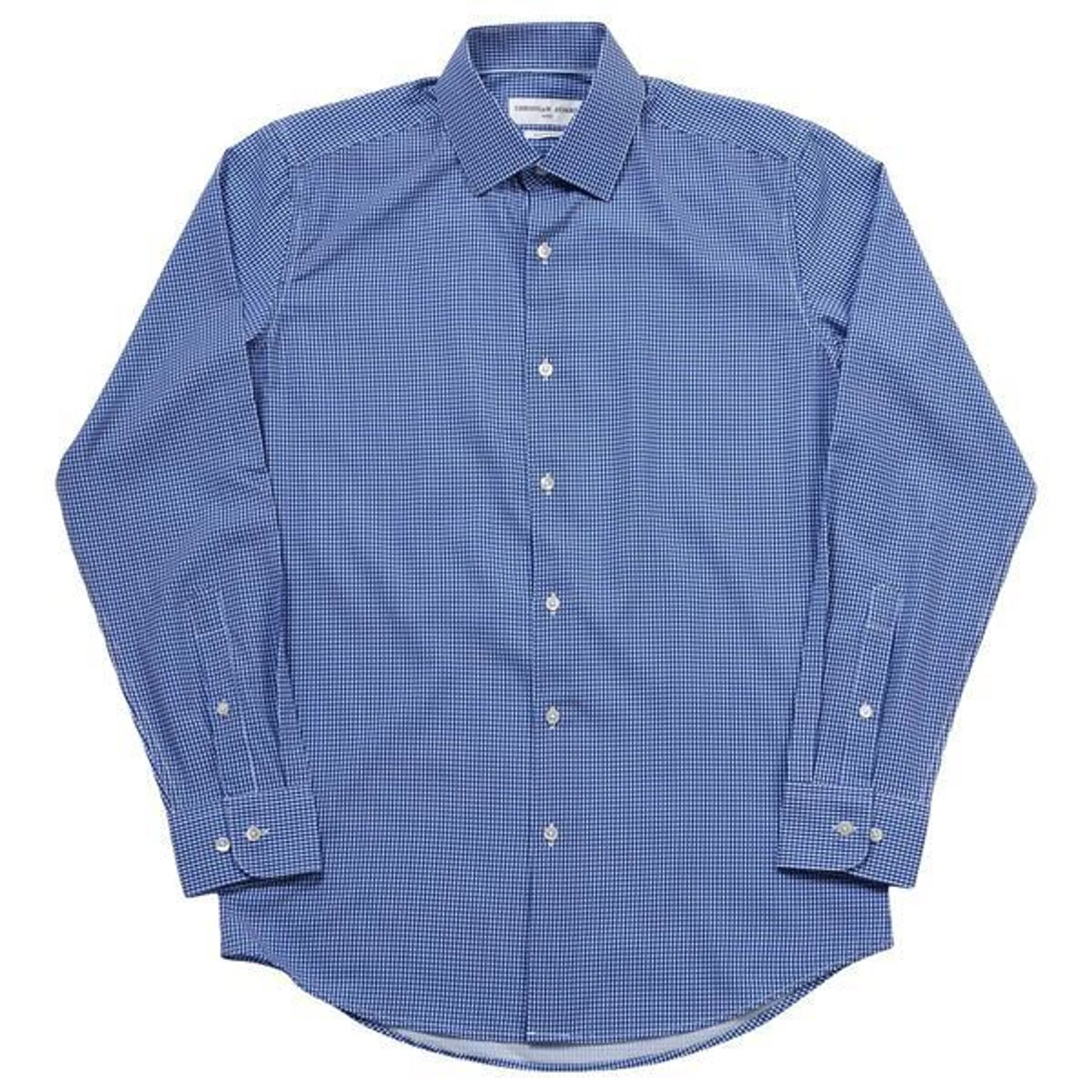 Mens Christian Aujard Fitted Dress Shirt - Blue Gingham