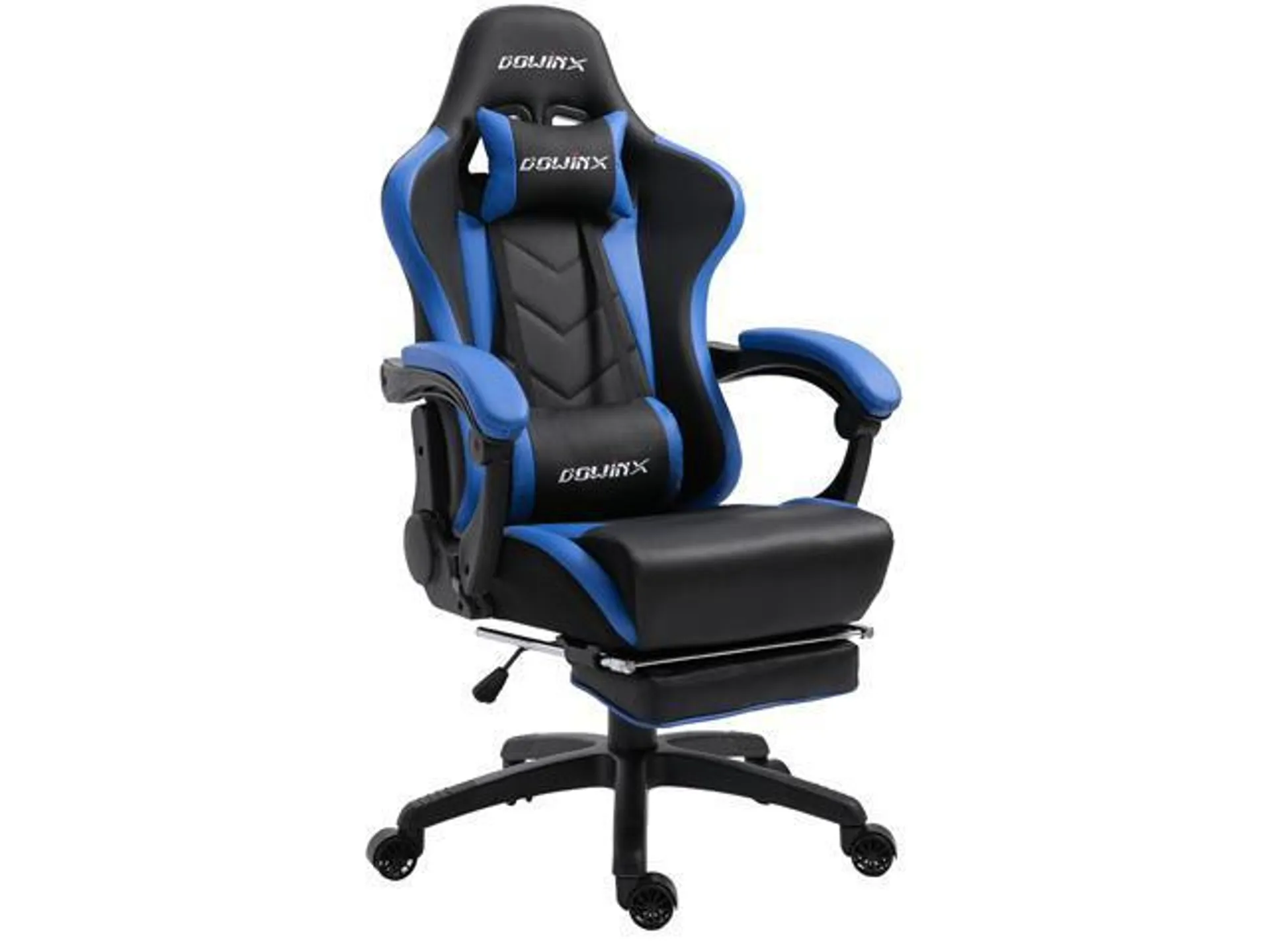 Dowinx Gaming Chair Ergonomic Racing Style Recliner with Massage Lumbar Support, Office Armchair for Computer PU Leather E-Sports Gamer Chairs with Retractable Footrest (Black&Blue)