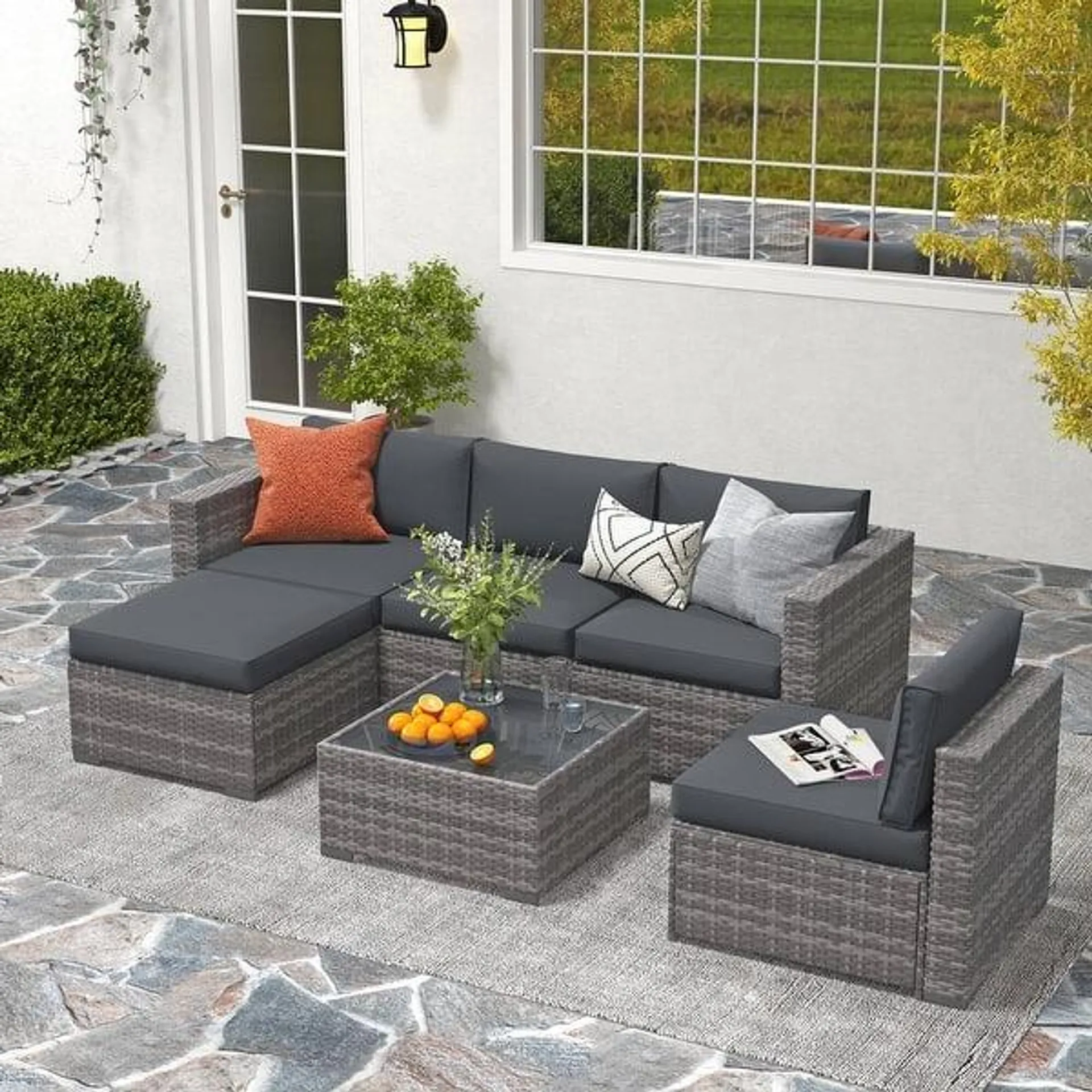 6-piece Outdoor Wicker Sectional Sofa Set