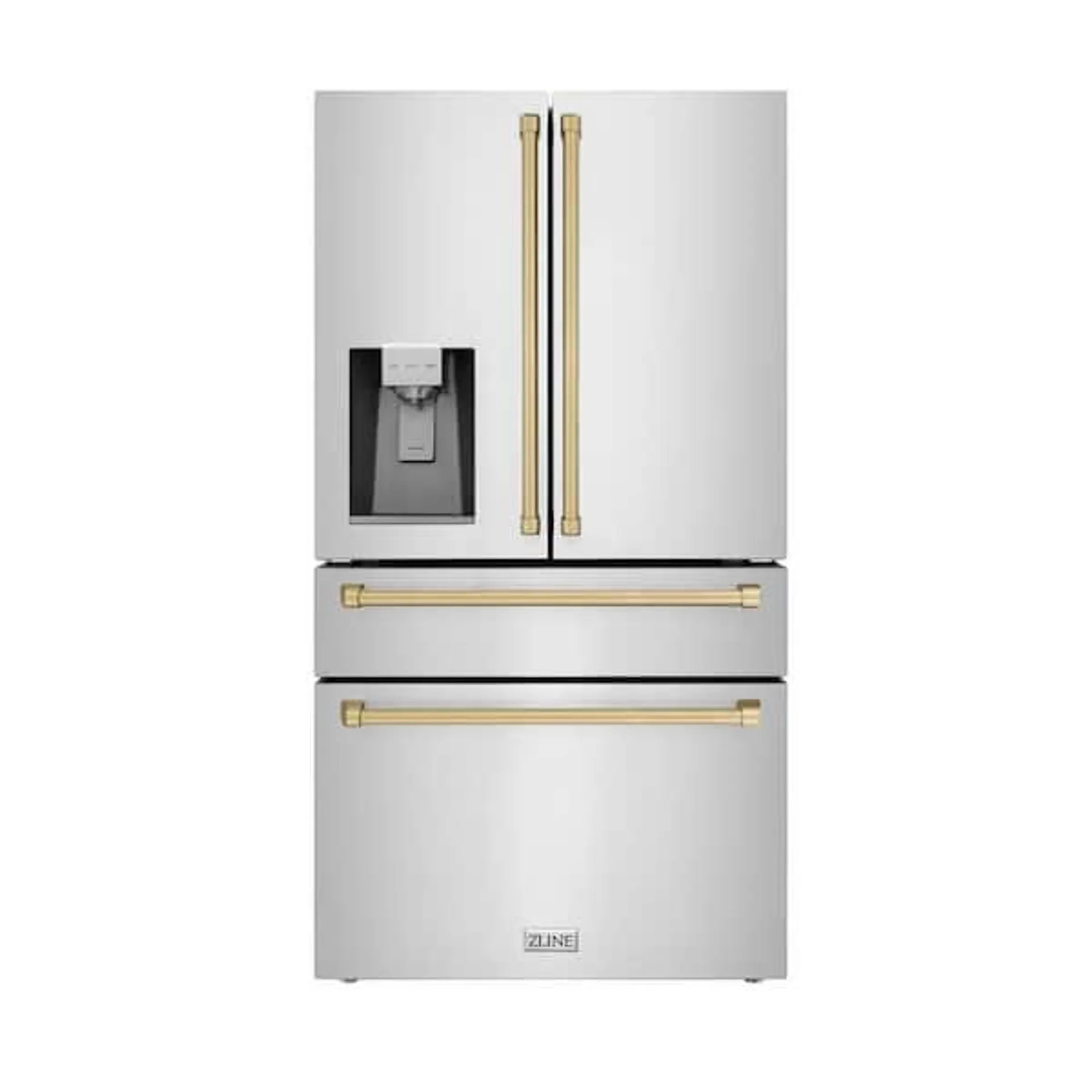 Autograph Edition 36 in. 4-Door French Door Refrigerator w/ Ice & Water Dispenser in Stainless Steel & Champagne Bronze