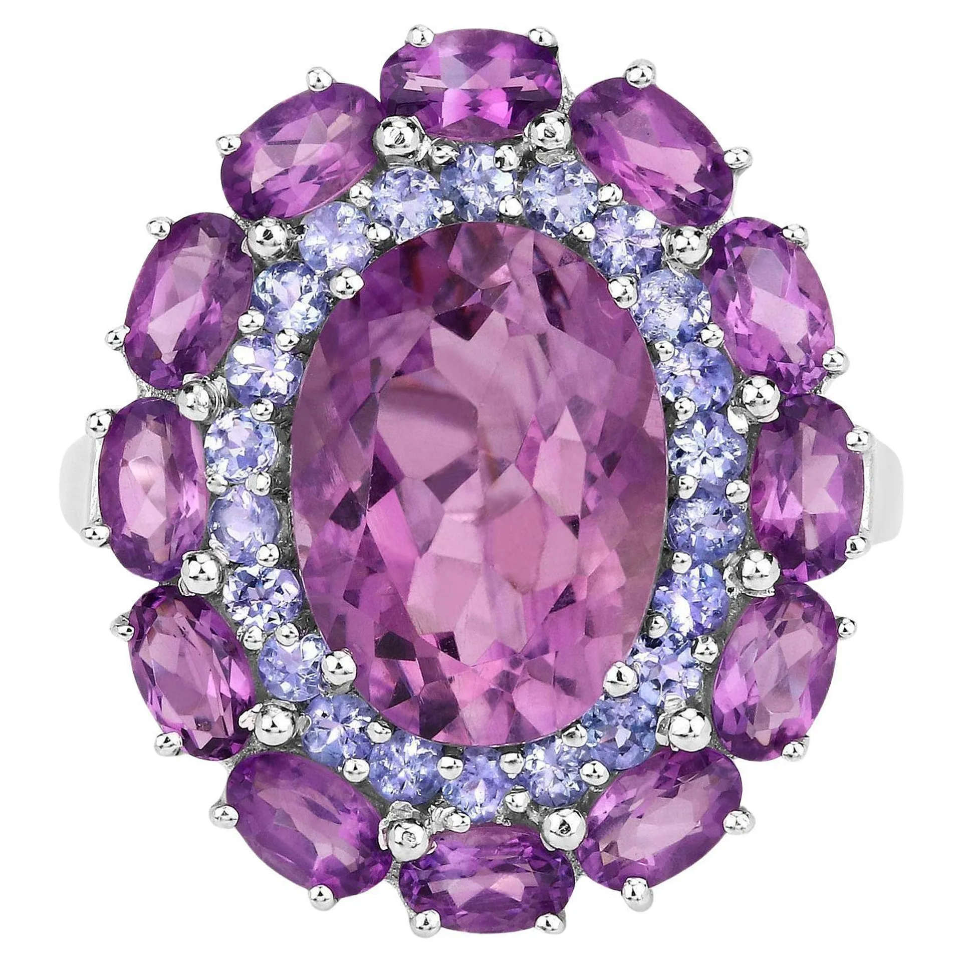 Amethyst Cocktail Ring Tanzanite Halo 7.9 Carats