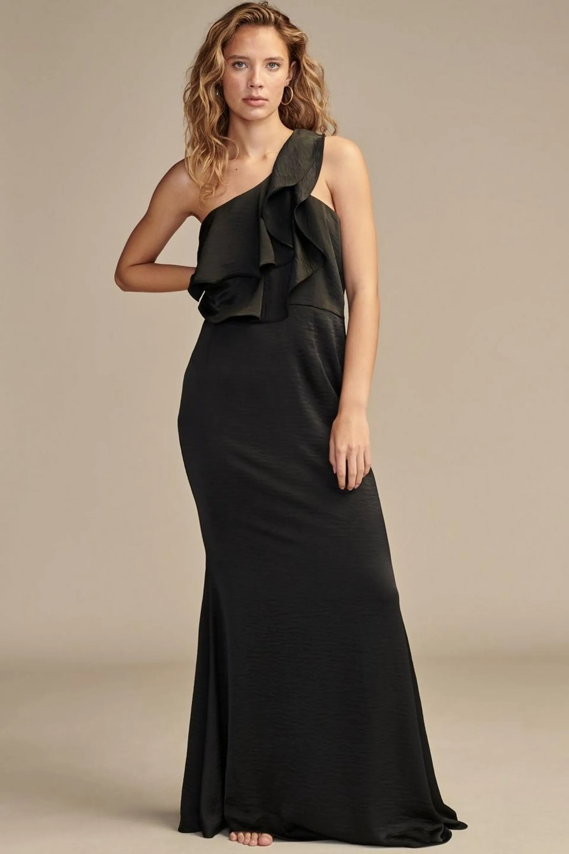 one shoulder ruffle dress