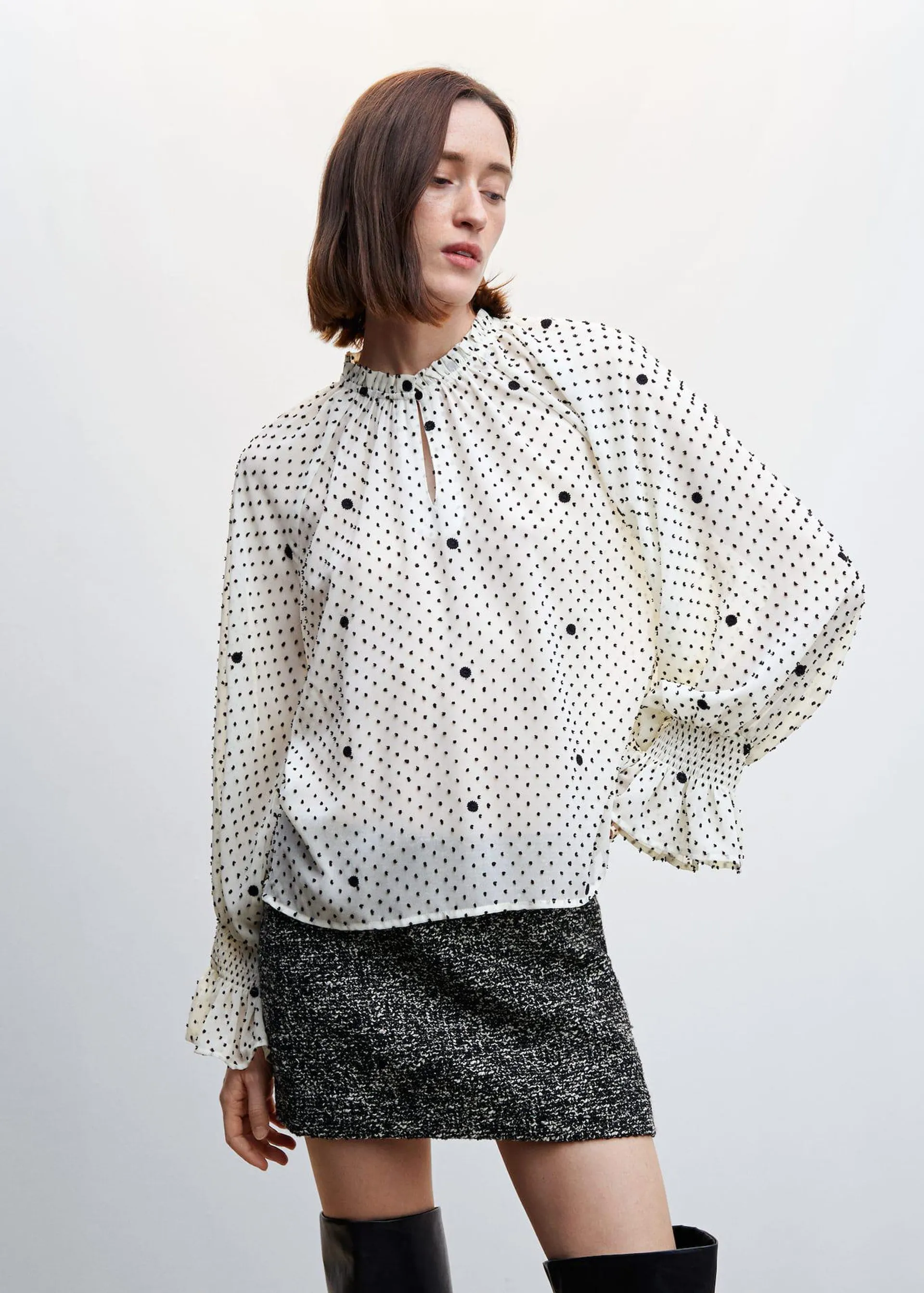 Embroidered polka-dot blouse