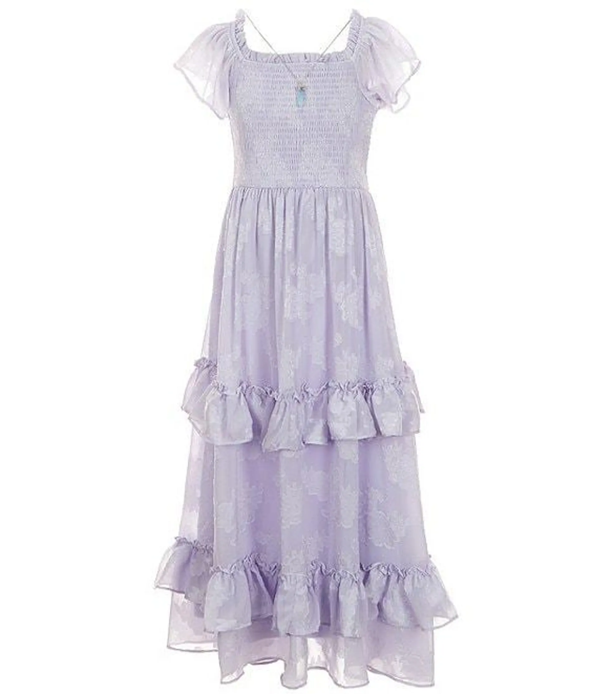 Big Girls 7-16 Short Sleeve Burnout Chiffon Long Dress