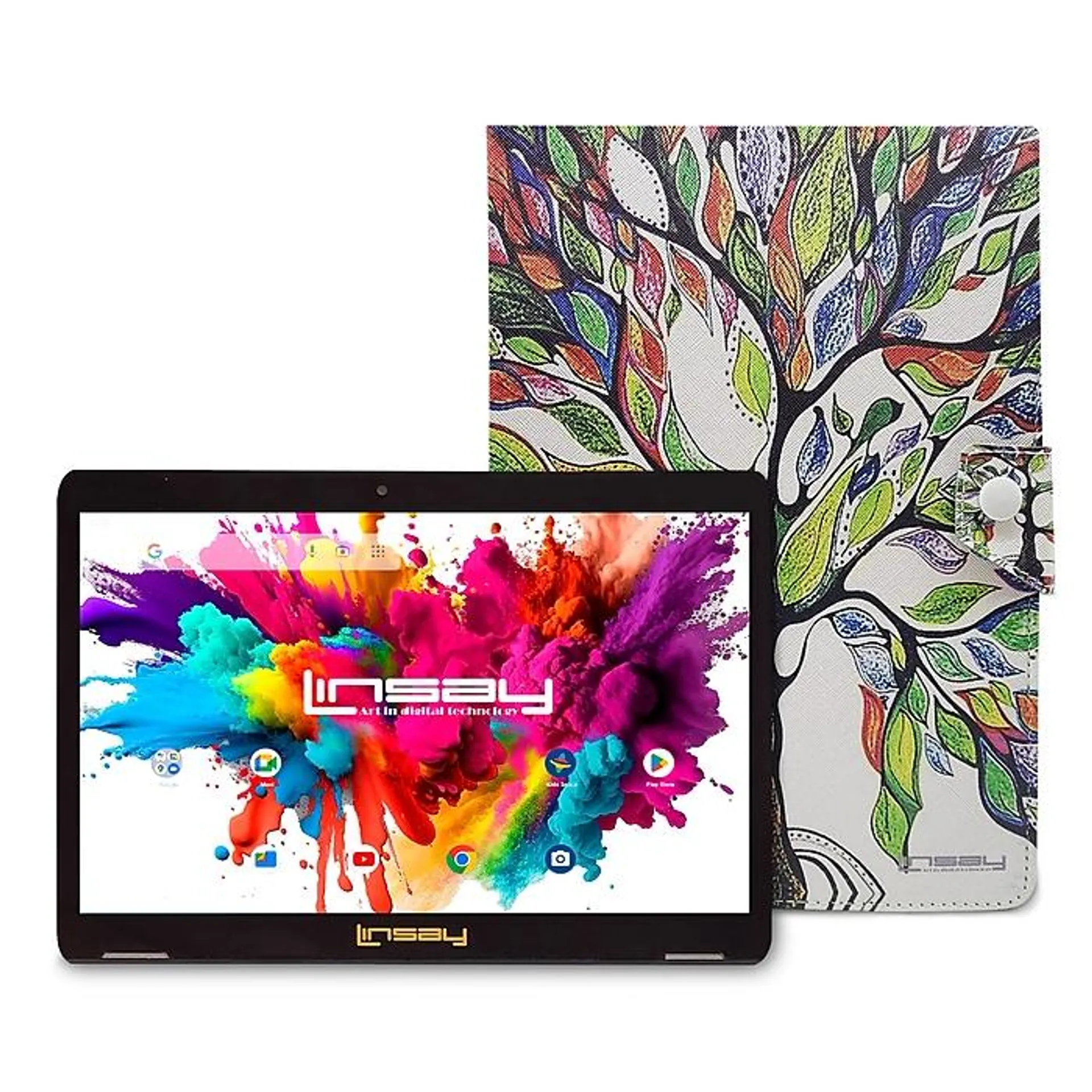 LINSAY 10.1"OCTA CORE 128GB Storage Android 13 Tablet with Tree Marble Case snd Pen Stylus