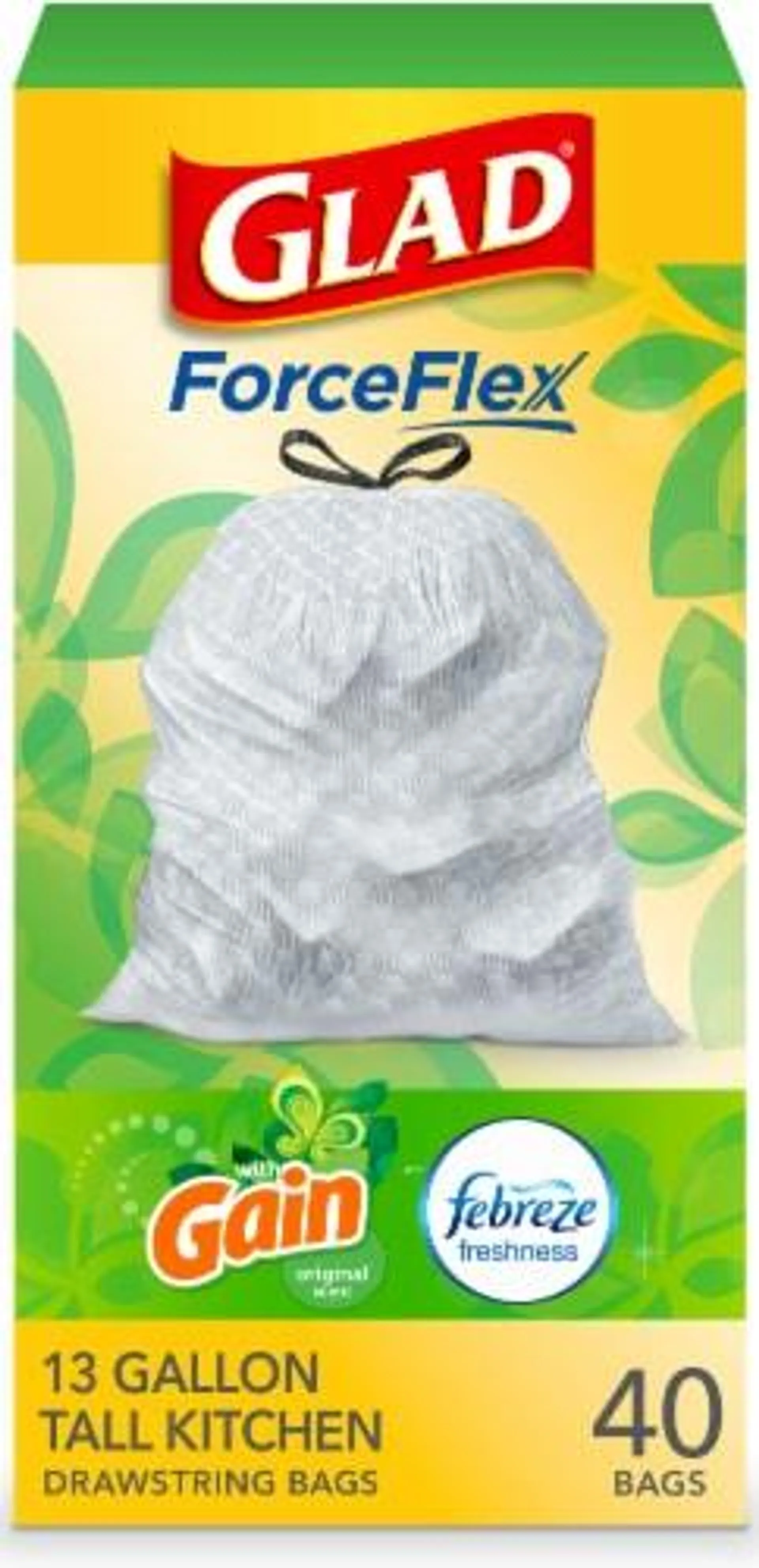 Glad ForceFlex with Febreze Gain Original Scent Tall Kitchen Drawstring Trash Bags